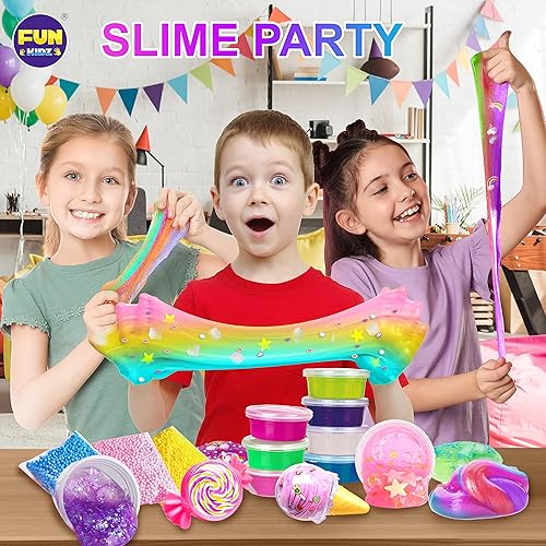 Miniatura 8 de FunKidz - Kit de 33 tazas de slime jumbo para niños, paquete de slime prefabricado para bricolaje, suave, nube, transparente, mantequilla,