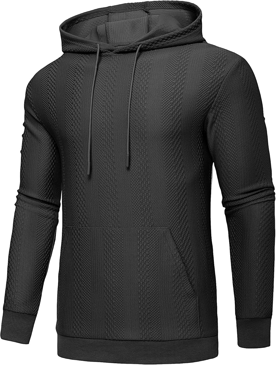 URRU Mens Hoodies Sweatshirts Texture Long Sleeve Drawstring Casual Pullover Hooded Shirt - Image 6