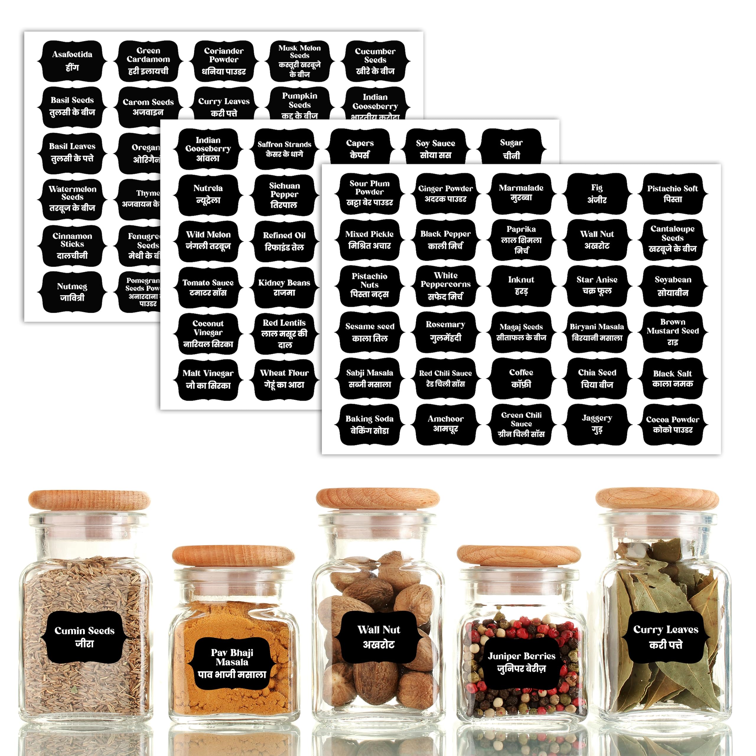 WONDER HUB Spice Jar Labels Preprinted Waterproof Sticker Self-Adhesive Vinyl Stickers Easy to Identify Spices - Pack of 150 Spice Labels