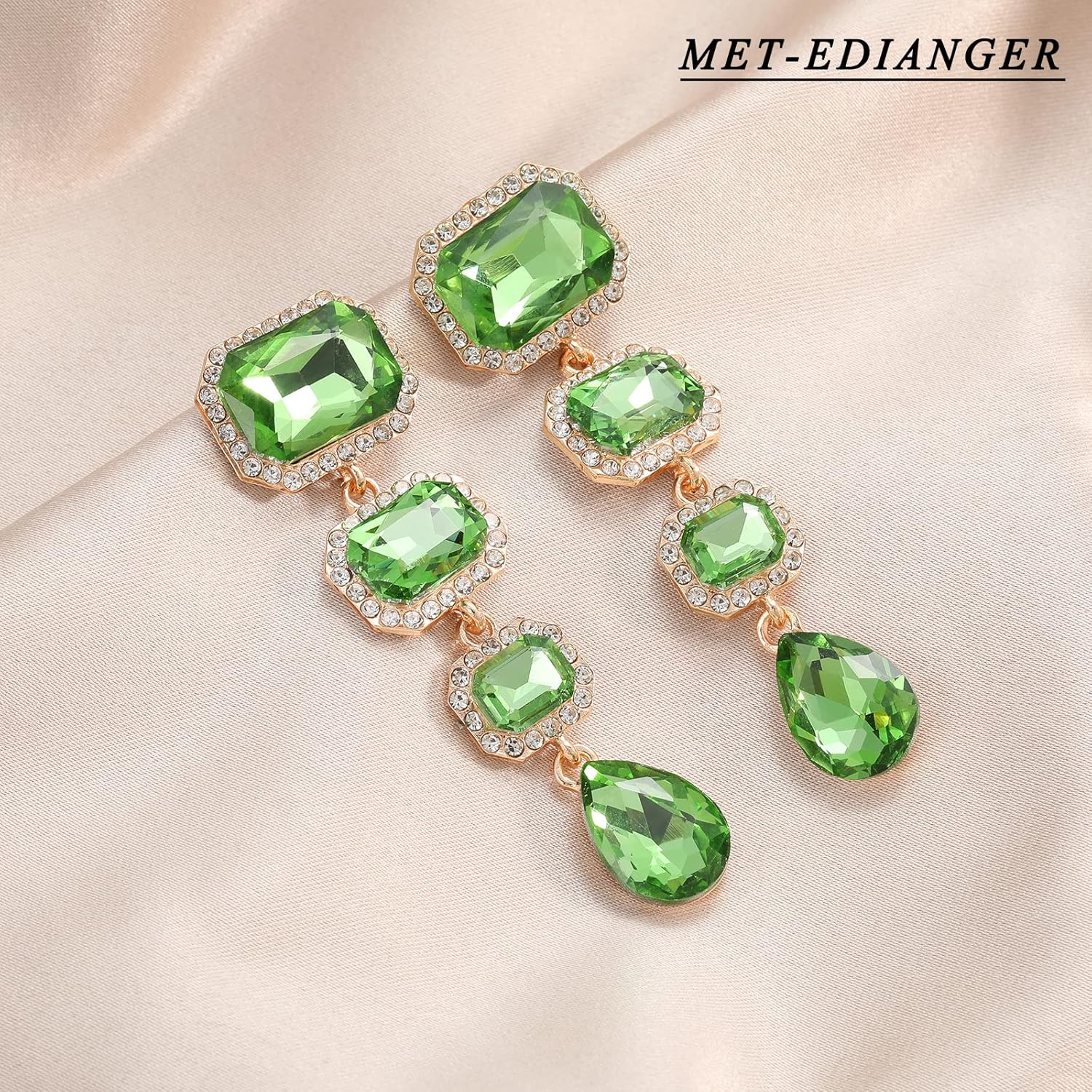 Vintage Rhinestone Drop Dangle Earrings Statement Crystal Dangling Earrings Rectangle Teardrop Chandelier Earrings for Women - Image 5