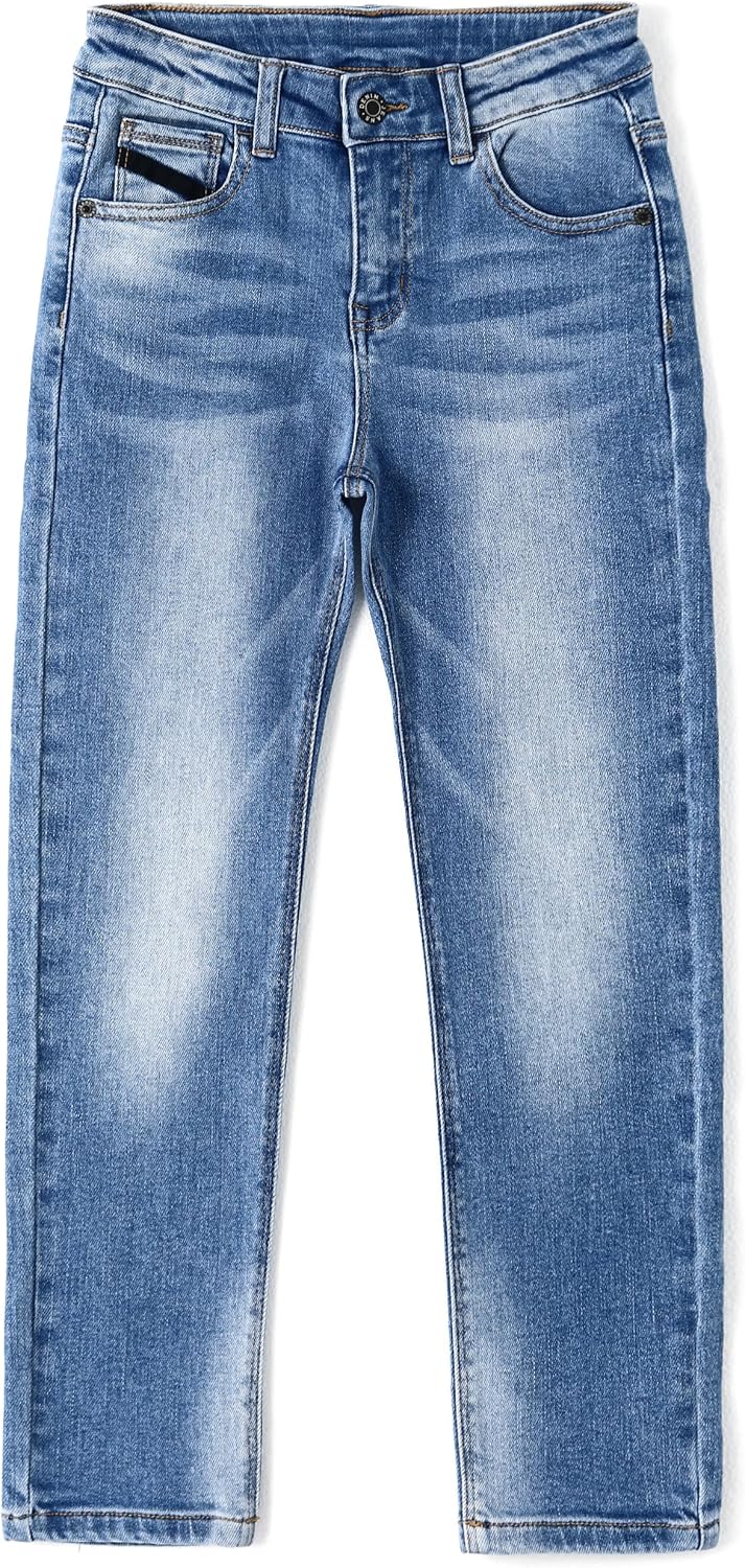 KIDSCOOL SPACE Girl Slim Jeans,5-14T Straight Fit Simple Desgin Denim Pants