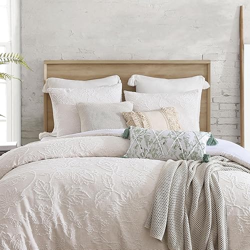 Miniatura 4 de Peri Home Folky - Juego de edredón y funda de almohada de 3 piezas de jacquard floral, matrimonialqueen, beige natural