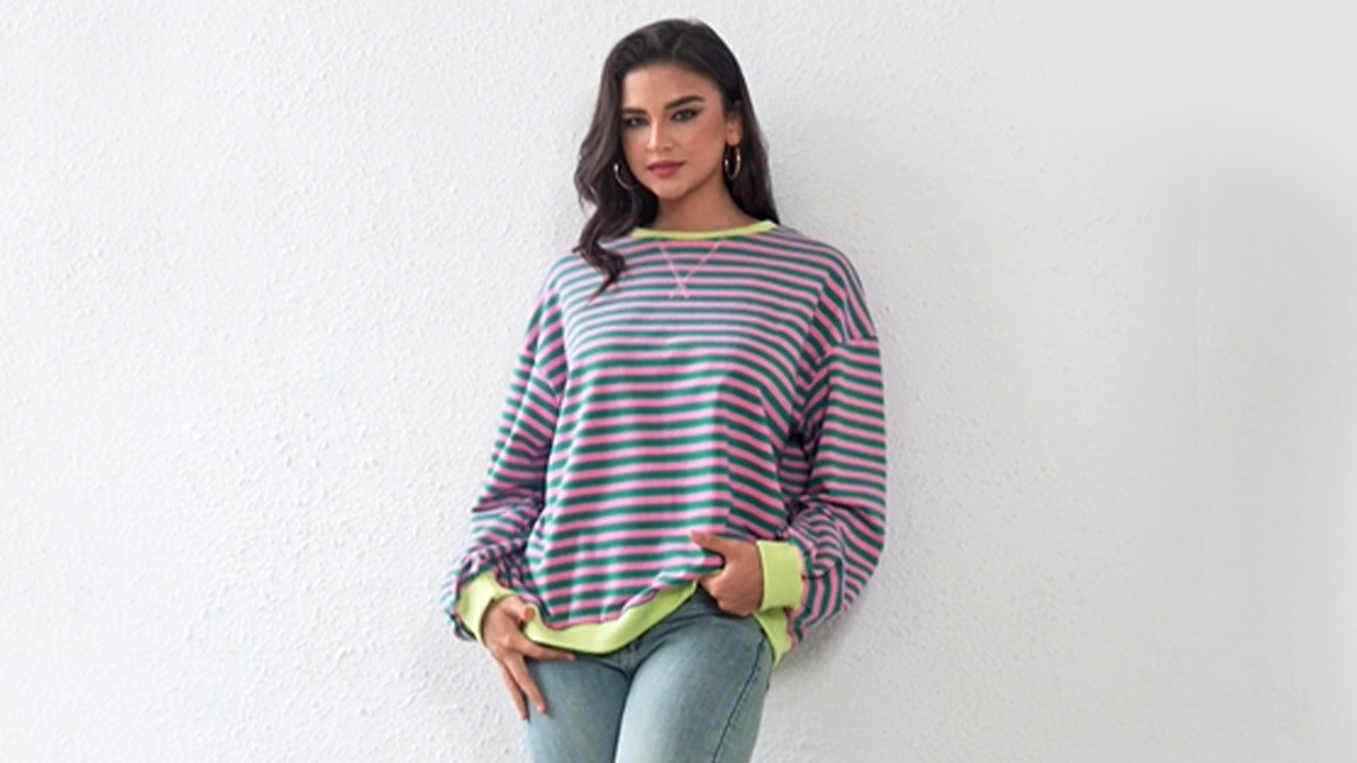 Sweatshirt Femme Oversized Rayé - Manches Lanterne - 100% Polyester - Style Y2K Décontracté