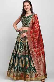 PURVAJA Lehenga choli da donna in jacquard semi-cucito, Blu navy, taglia unica