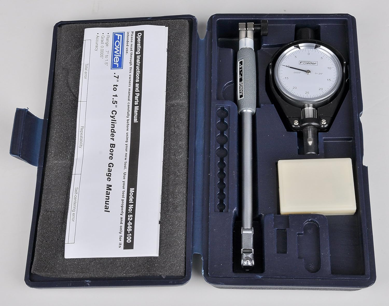 Fowler 52-646-100-0, Dial Bore Gage Set with 0.7-1.5" Measuring Range