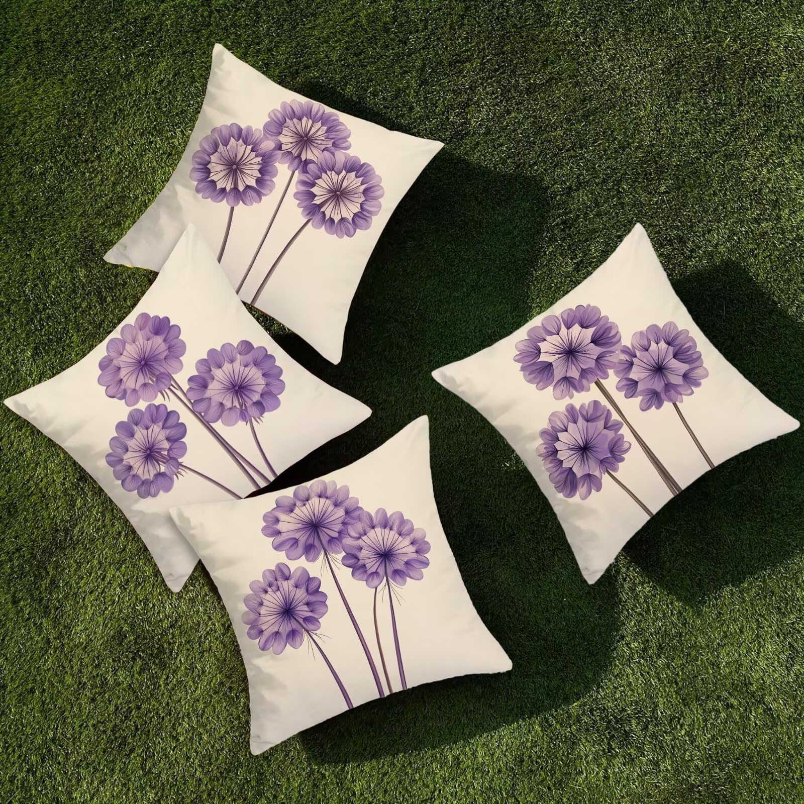 Outdoor Kissenbezug 60x60cm 4er Set Outdoor Wetterfest Kissenbezüge Löwenzahn Wasserdichte Leinen Dekorative Kissenhülle Frühling Sommer Zierkissenbezug für Balkon Terrasse Garten Deko (Einfach) Y-47