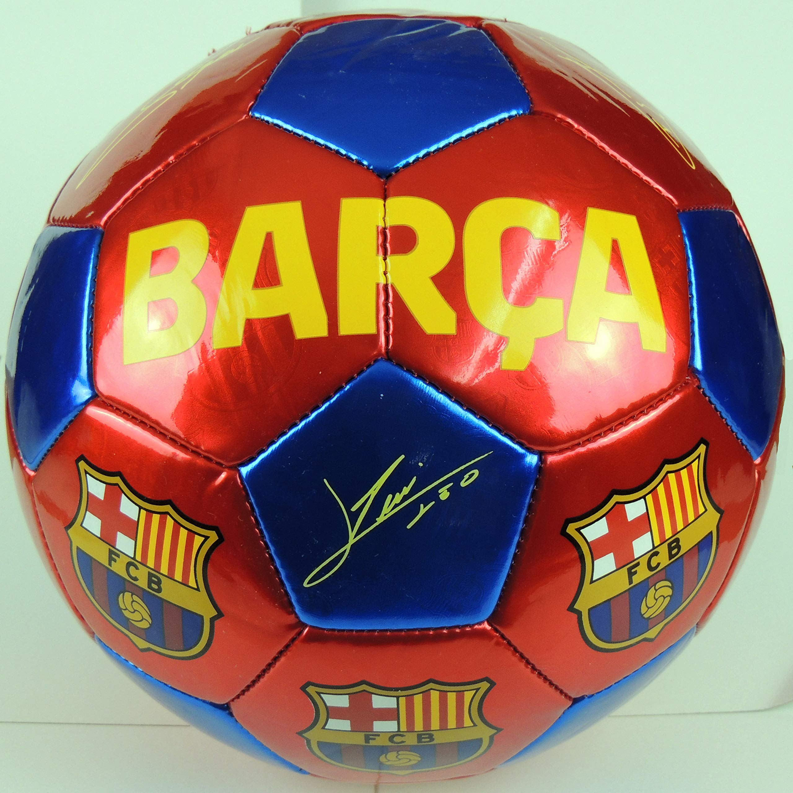 FCB, Barcelona Official Signature Ball-Rosso/Blu, Taglia 5 Unisex Adulto
