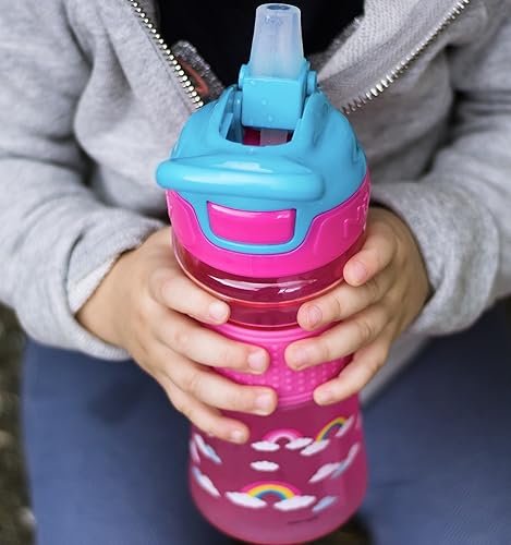 Miniatura 5 de Nuby Thirsty Kids - Botella de agua con boquilla suave abatible para niños con banda de fácil agarre arcoíris rosa 12 onzas
