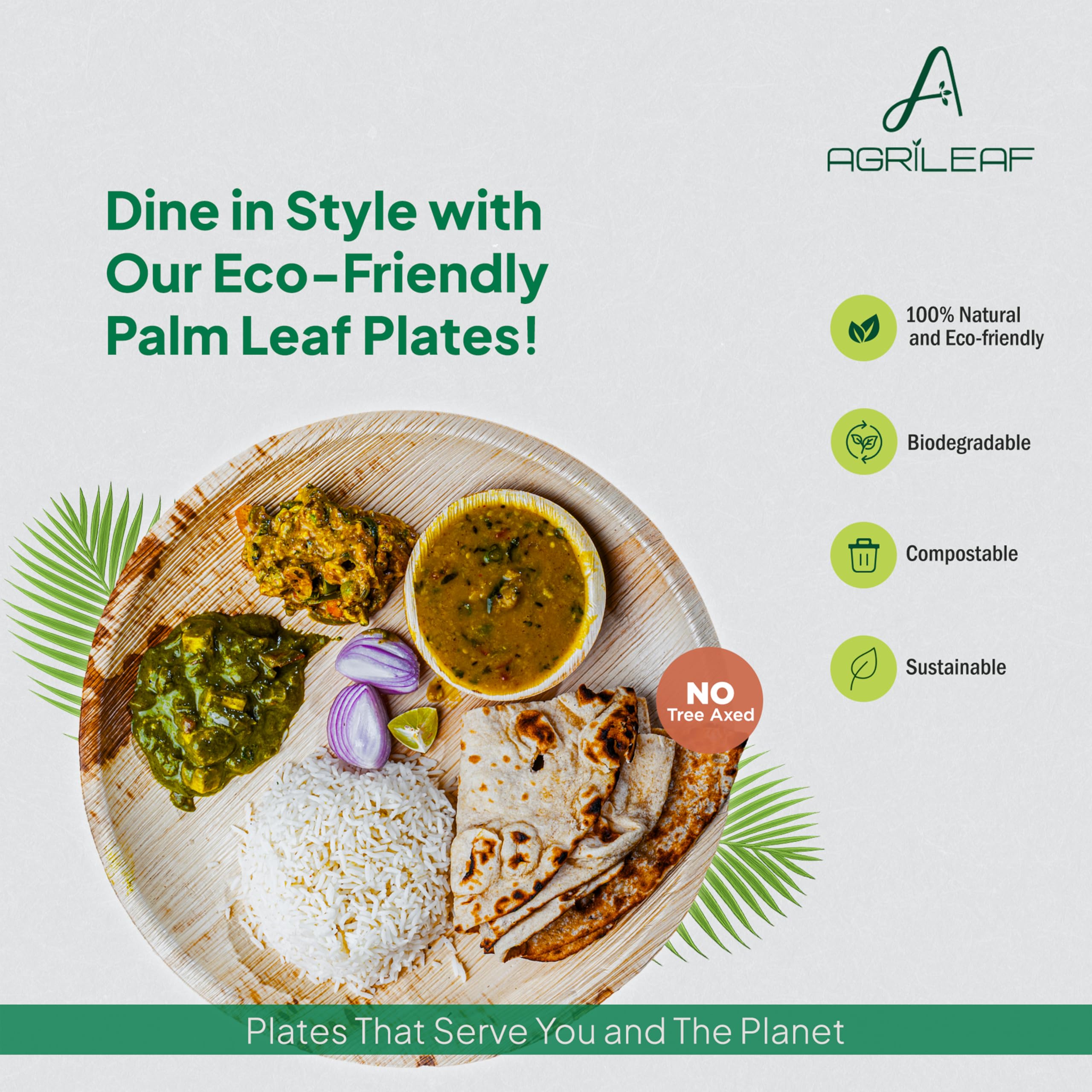 Areca Palm Leaf Dinnerware Set | 60 Pack for 12 Guests | 10" & 6" Round Plates, 5" Round Bowls & Wooden Cutlery | Use & Throw | Sturdy & Eco-Friendly Tableware for Party, Wedding, Birthday — Amazon image 2