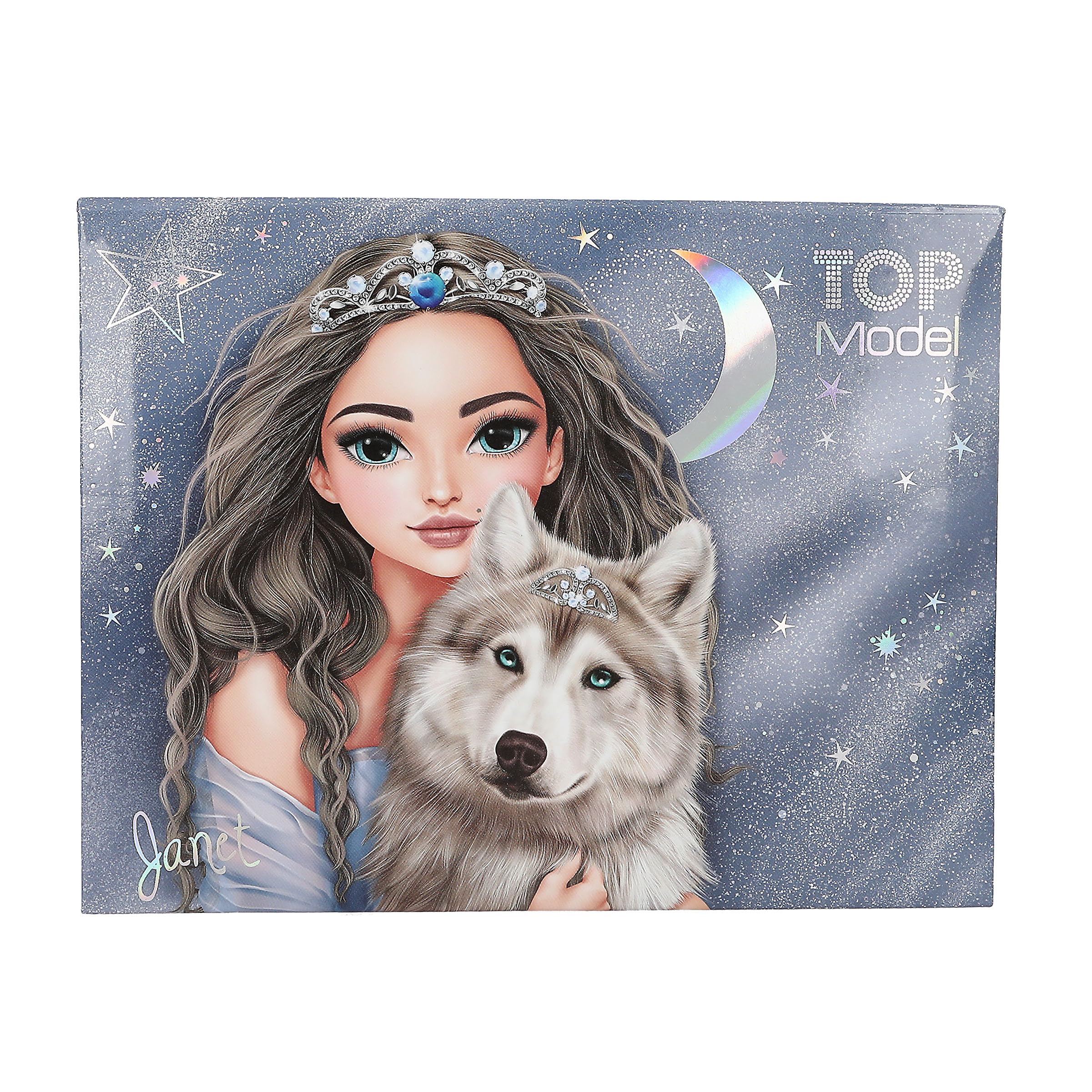 Depesche 13224 TOPModel Wolf-Stationery Box in Dark Blue, with Model and Stars Pattern, Folder with Pencils, Eraser and Much More, Multicoloured, One Size