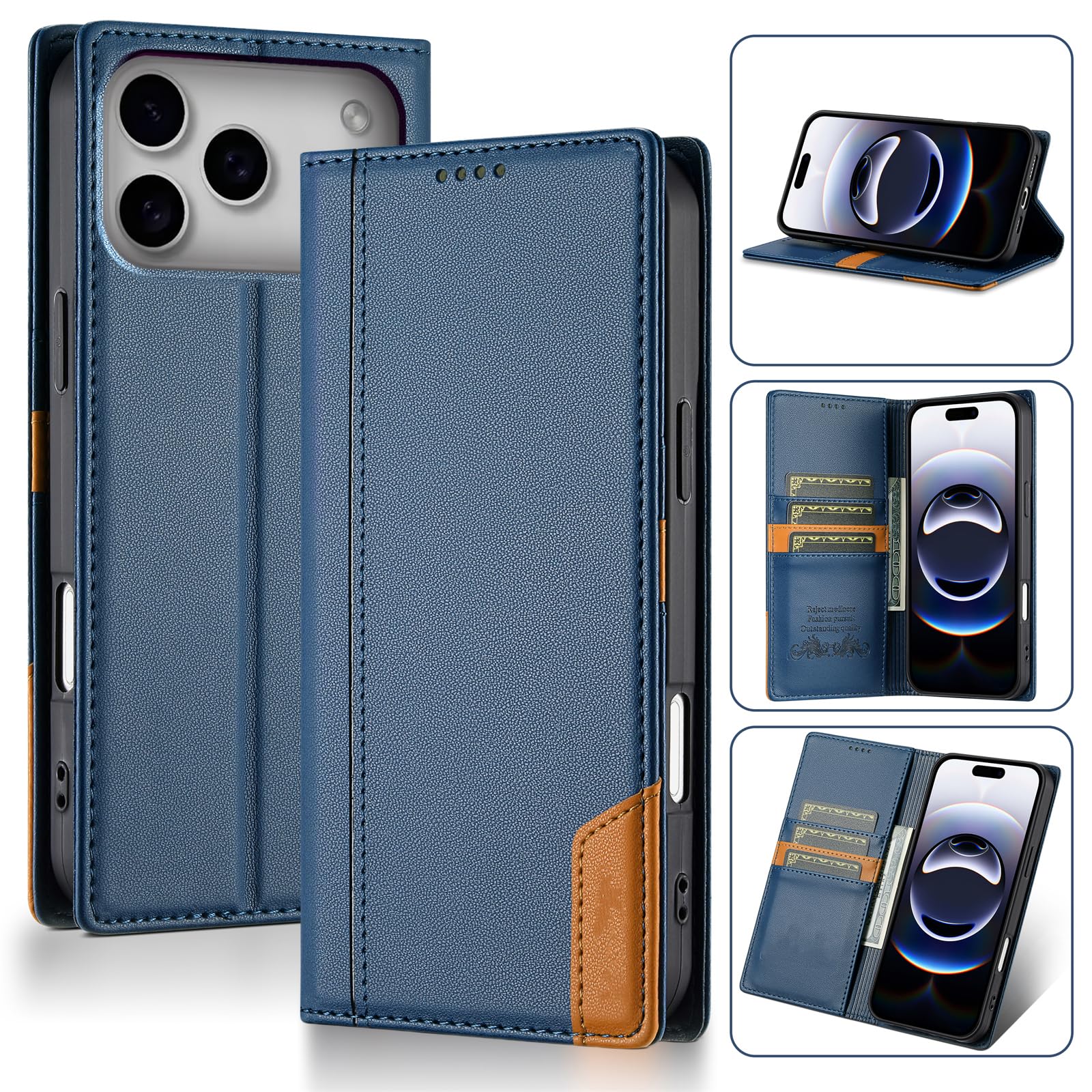 Custodia magnetica a libro in pelle di lusso con portafoglio e scomparto per carte per iPhone 16 (per iPhone 16/Nero)