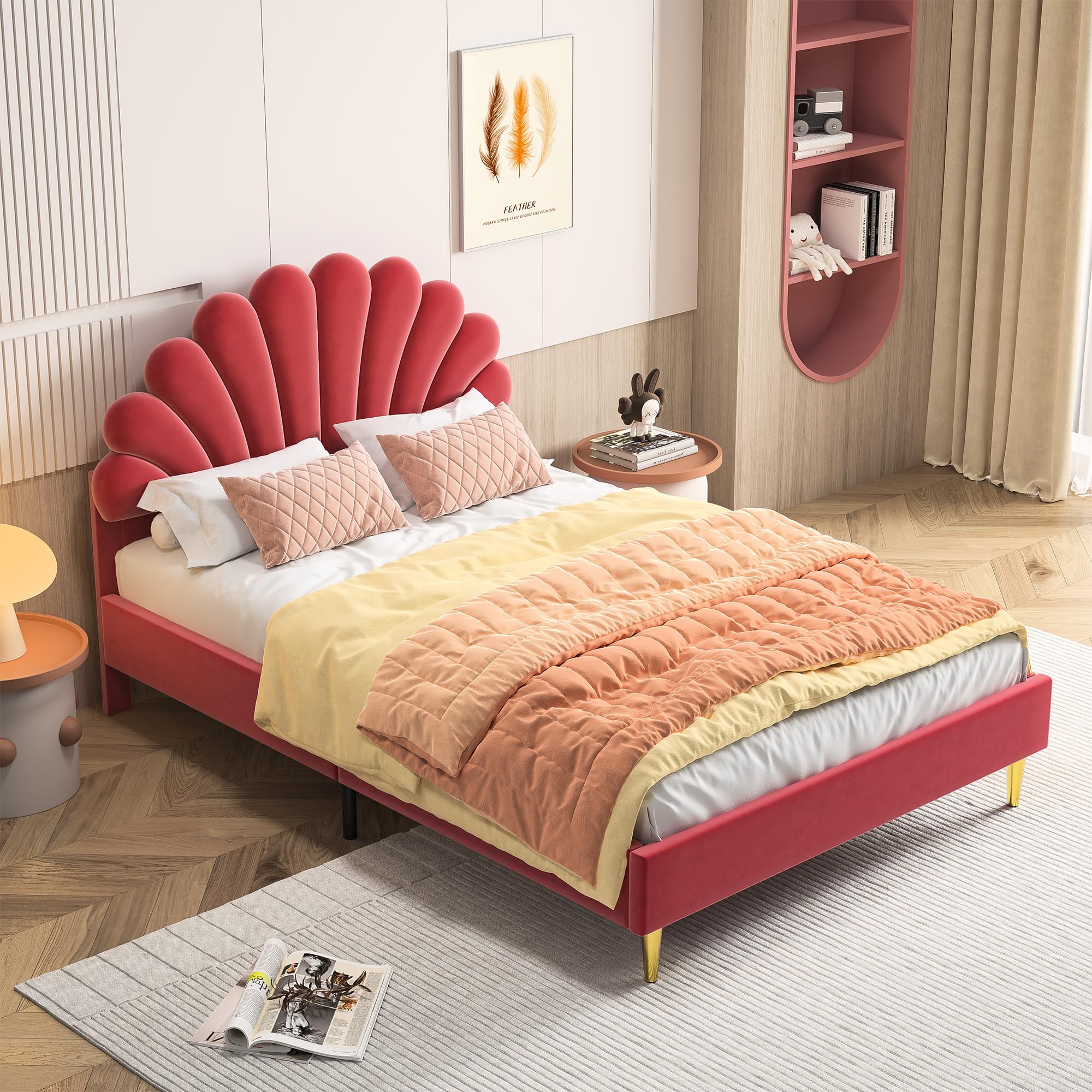 Emporius Cloud Gestoffeerd bed 140x200 cm - tweepersoonsbed, luxe bed met lattenbodem, opbergruimte - Bouclé Zwart (Anthology 19