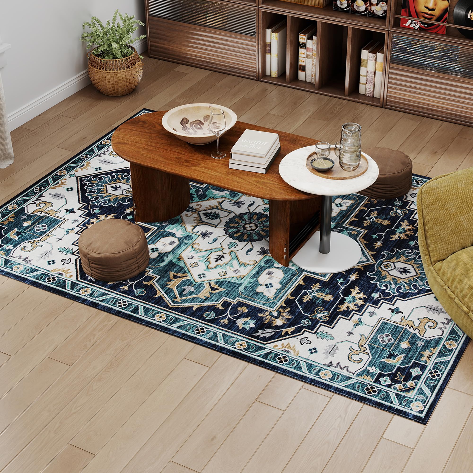 HOMCOM Tapis bohème antidérapant lavable 230x160 cm multicolore