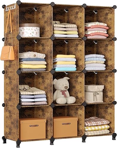 GREENSTELL Organizador de armario, organizador de almacenamiento de 12 cubos con mazo de goma, estantes de almacenamiento portátiles para armario,