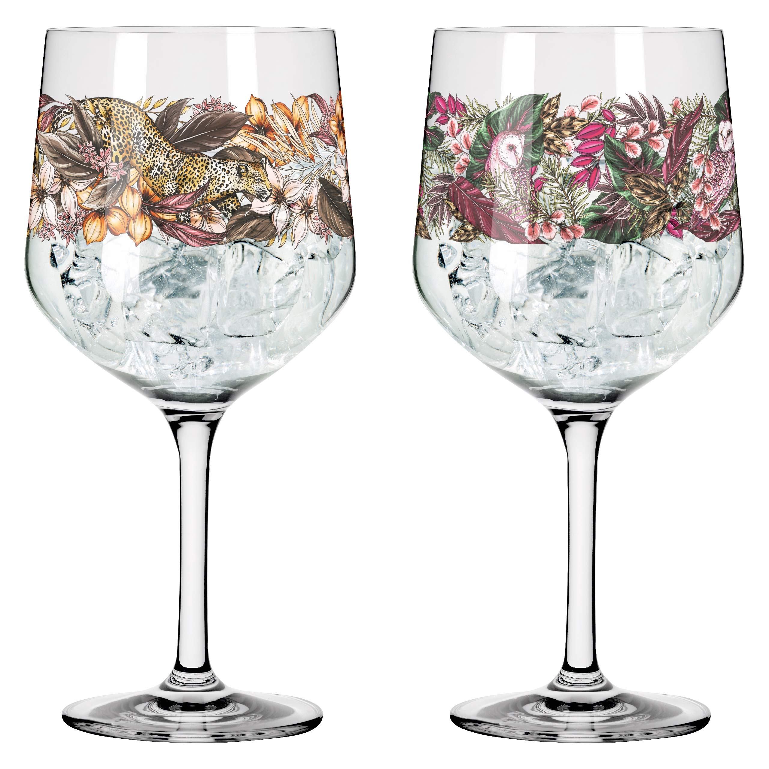 Ritzenhoff 3691002 Bicchiere da gin 700 ml - Serie Schattenfauna Set No. 2-2 pezzi, Leopardo & Gufo - Made in Germany