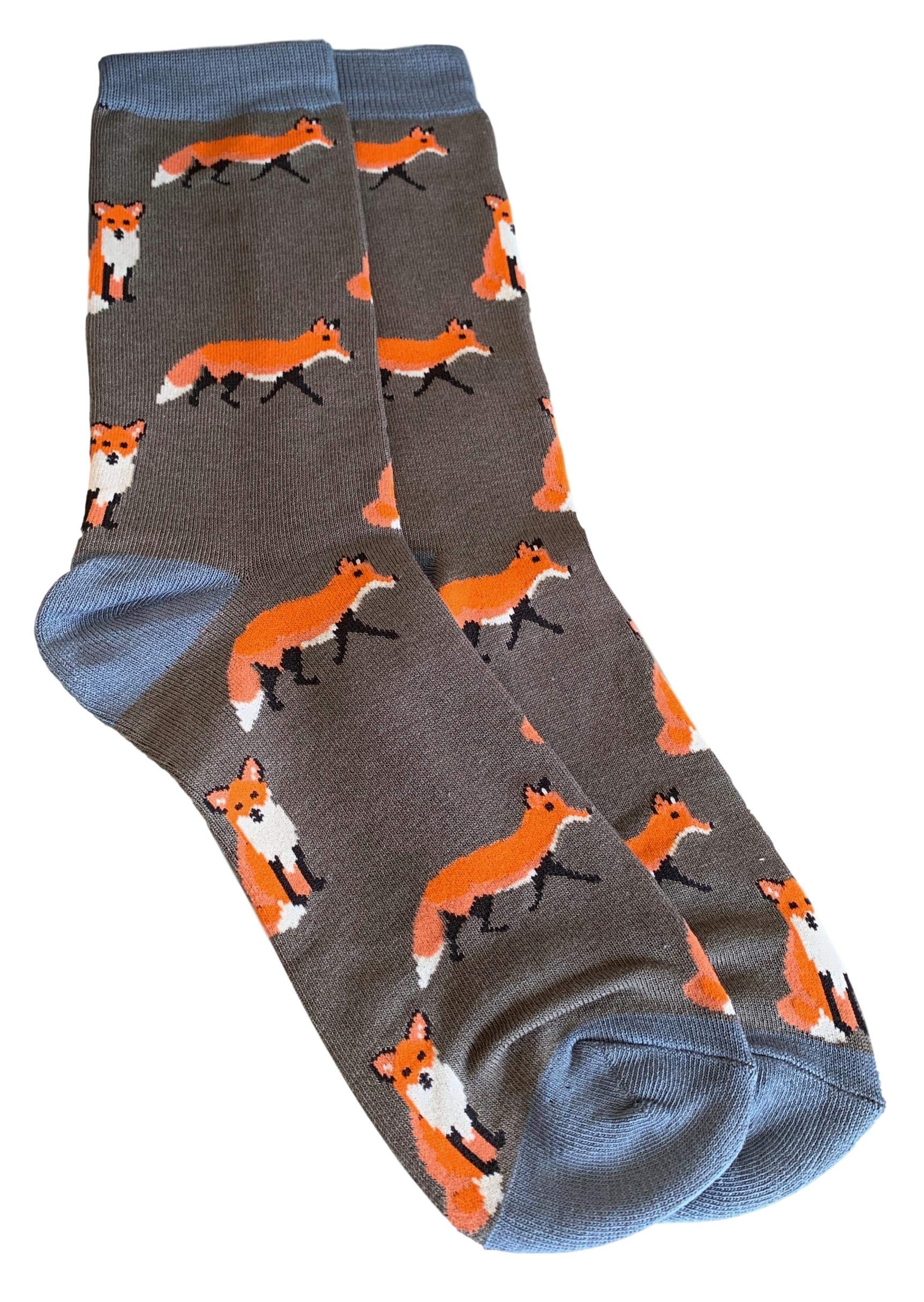 Purple Possum® Mens Socks Novelty Fox Foxes Fun Bamboo Cotton Blend UK Shoe Size 8-12 Gift Idea