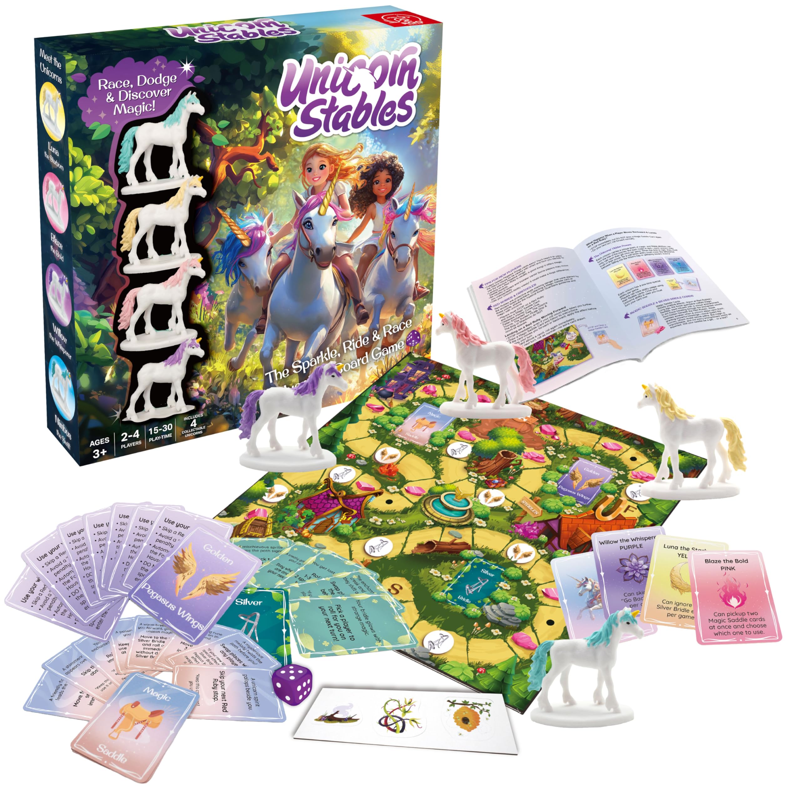 Roo Games Unicorn Stables Board Game, Ages 5+, 2-4 Players, Race and Collect Adventure