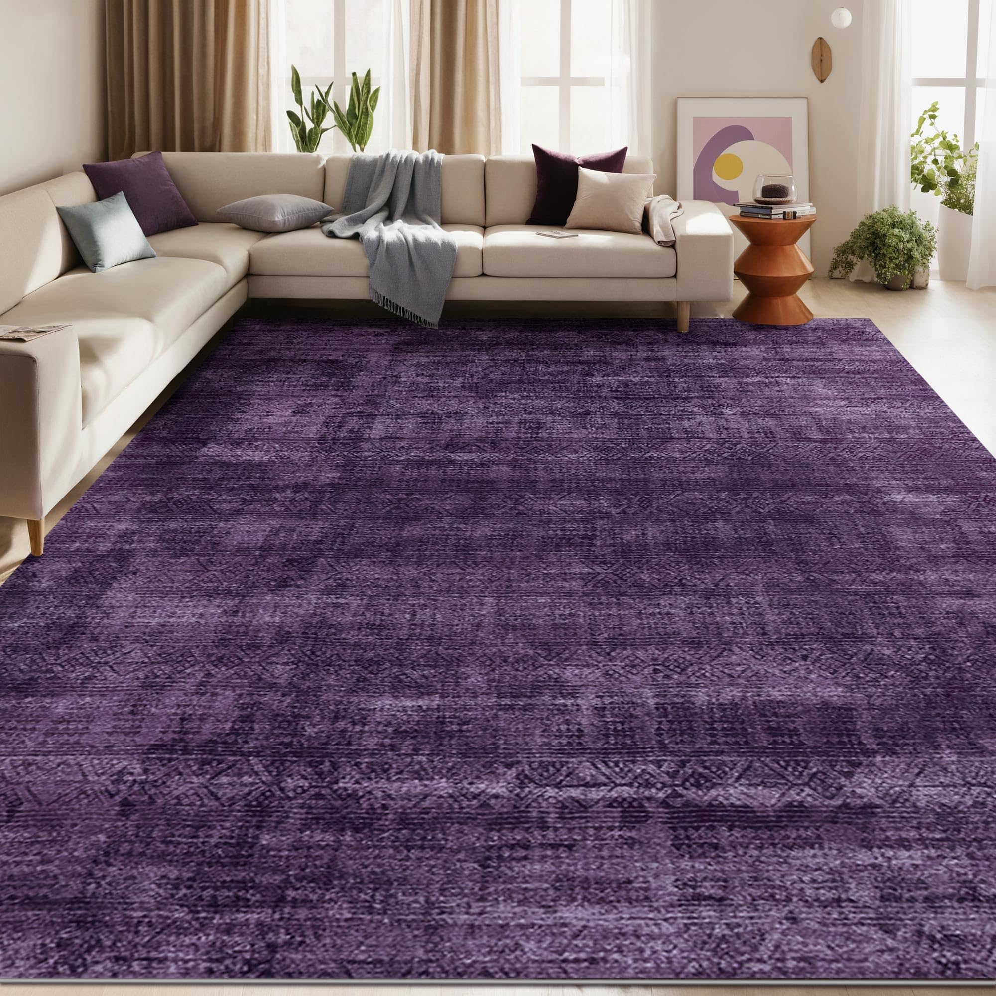 Kokia Abstract Area Rugs 8x10 Bedroom Soft Living Room Rugs Washable Distressed Vintage Comfy Carpet with Non-Slip Backing for Farmhouse Home Office