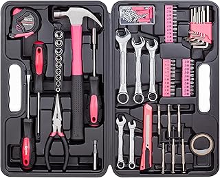 Cartman 148Piece Tool Set General Household Hand Tool Kit with Plastic Toolbox Storage Case Pink