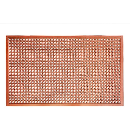 New Star Foodservice 54521 Commercial Grade Grease Resistant Anti-Fatigue Rubber Floor Mat, 36" x 60", Red
