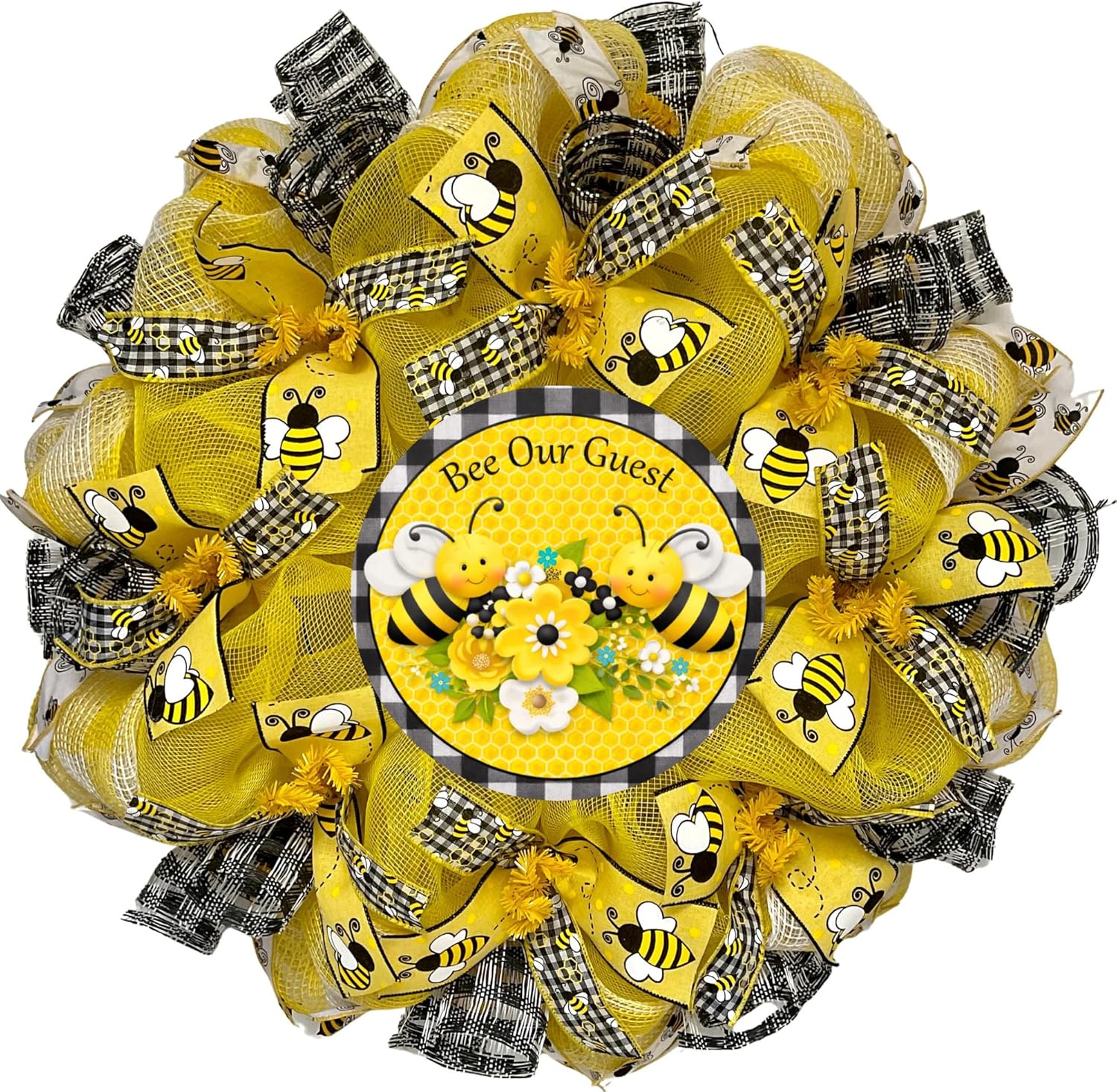 Spring Wreath, Luxury Handmade - Bee Our Guest” Front Door Decor, 24 or 28 Inch