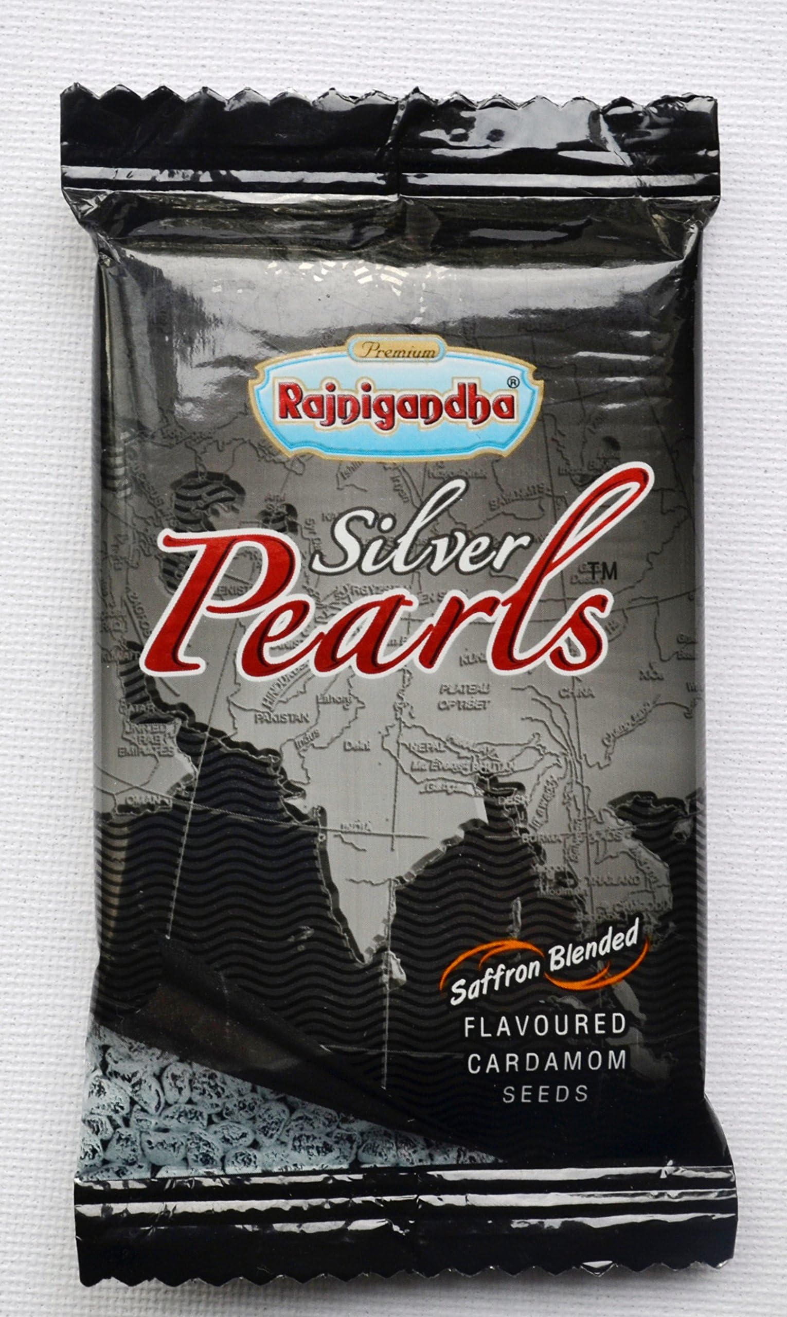 Rajnigandha Silver Pearls Saffron Blended Flavoured Cardamom Seeds Mouth Freshner Elaichi Pan Supari