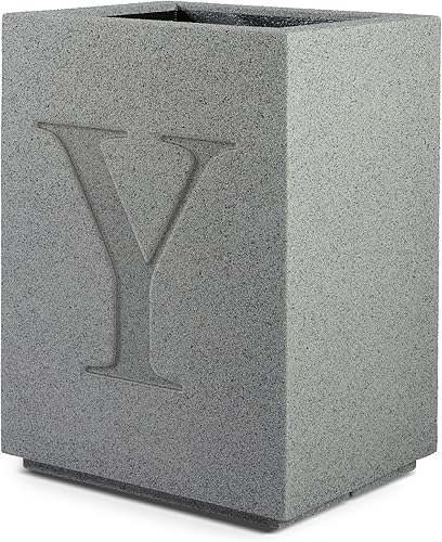 Miniatura 2 de PolyStone Monogram Y - Macetero alto de columna para exterioresinteriores, 23 pulgadas de ancho x 18 pulgadas de profundidad x 30 pulgadas de alto,