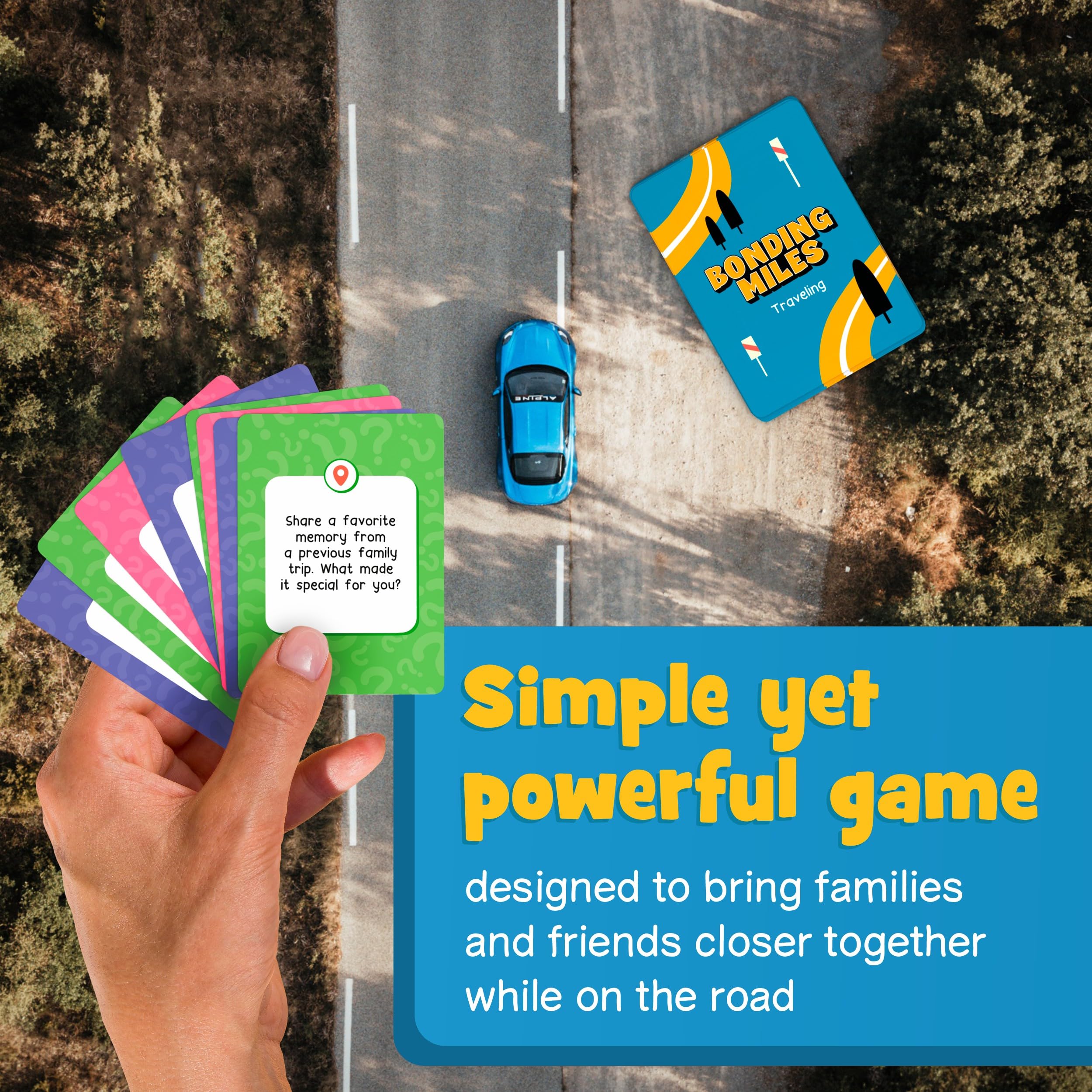 WELL BALANCED Bonding Miles - Juego de cartas de conversación de viaje por carretera para niños, adolescentes y adultos, juego de coche, artículos esenciales de viaje