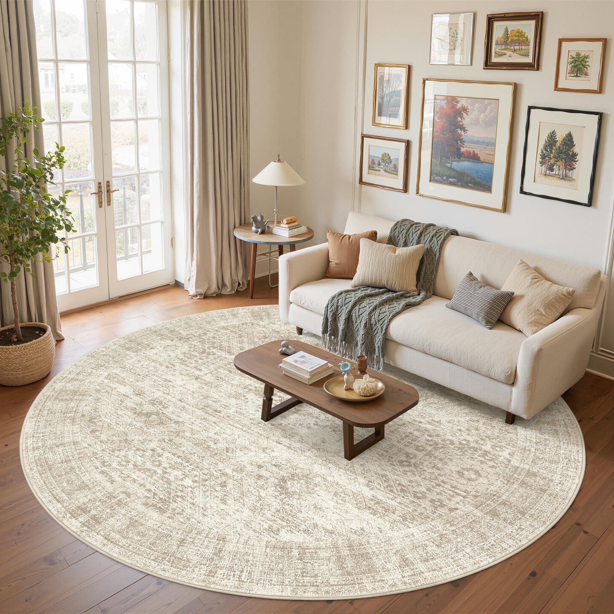 Beige Round Area Rug 8ft