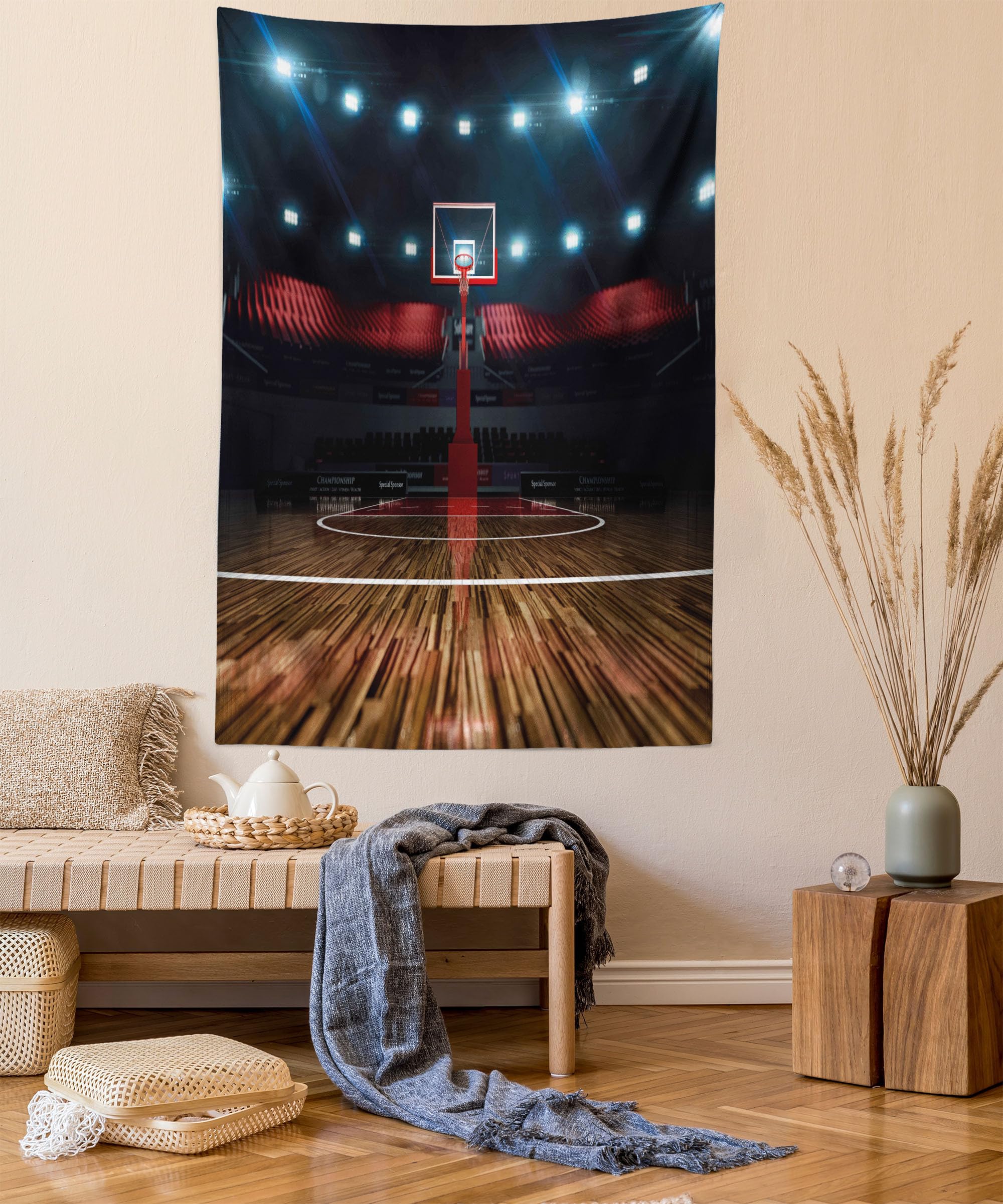 Ambesonne Teen Room Tapestry, Professional Basketball Arena Stadium Before the Game Championship Sports Image, Fabric Wall Hanging Decor for Bedroom Living Room Dorm, 30