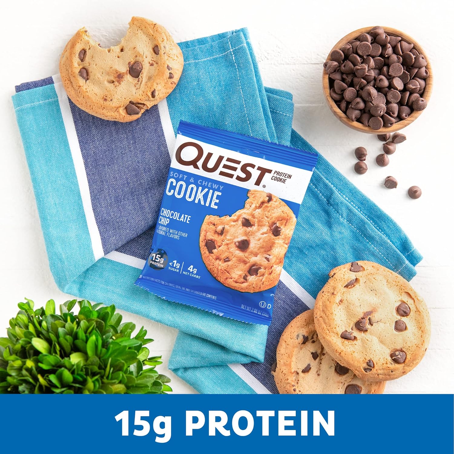 Quest Nutrition Tortilla Style Protein Chips, 1.1 Ounce & Chocolate Chip Protein Cookie, 12 & High Protein Low Carb, Peanut Butter Cups, 12