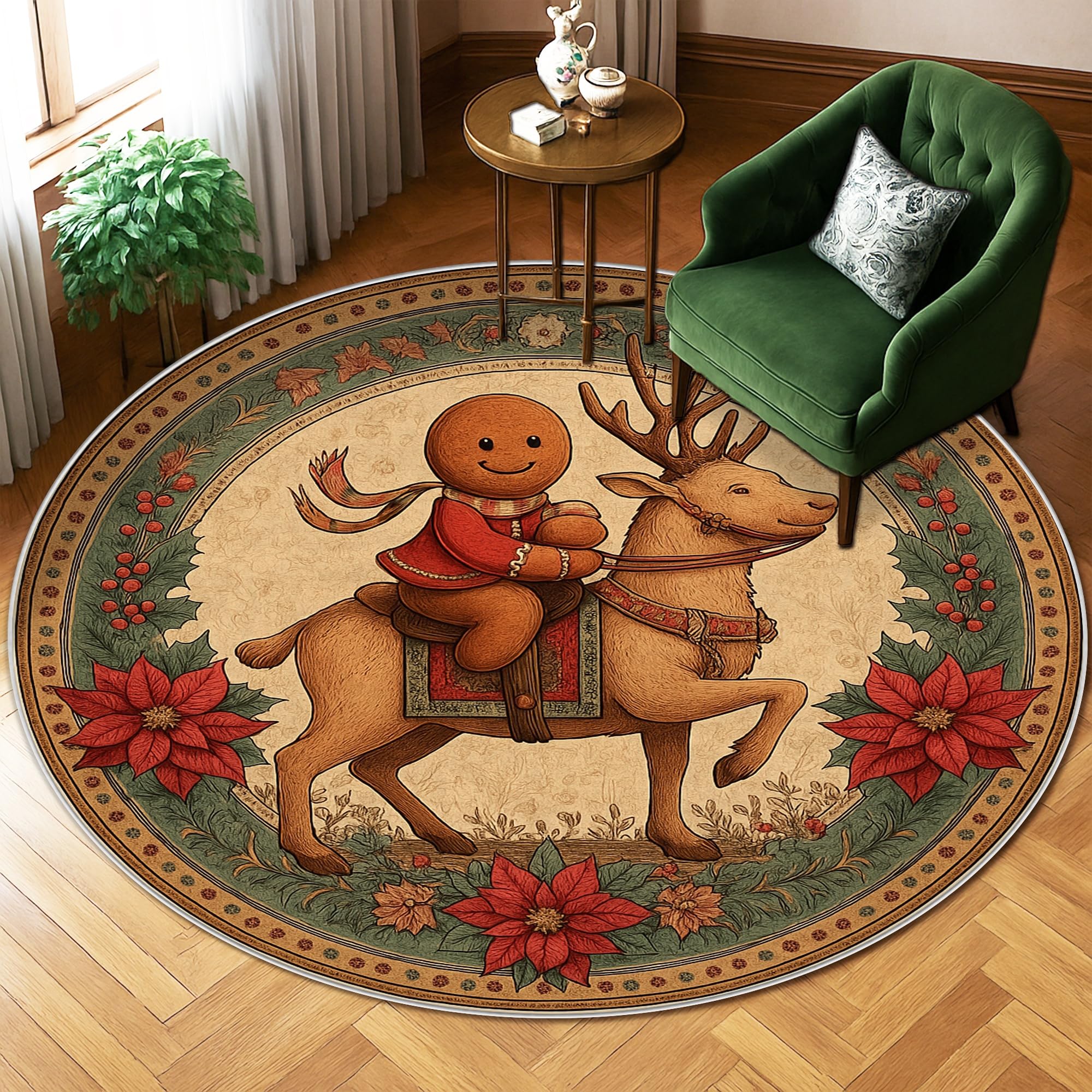 Tapis bonhomme en pain d'épices Noël antidérapant imprimé cercles rouge