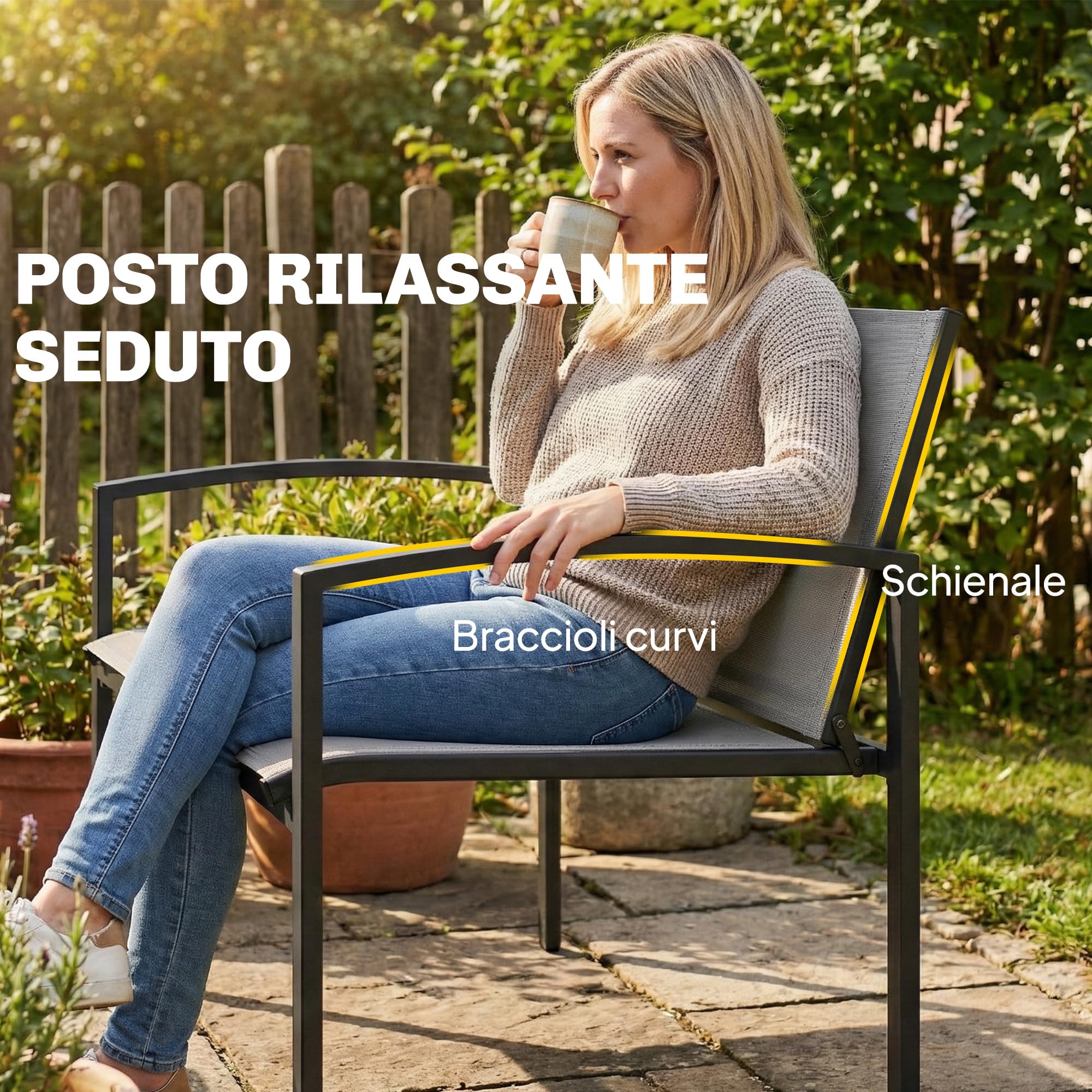 Outsunny Panchina da Giardino da 2 Posti in Texteline, Panchina da Esterno con Braccioli Curvi in Metallo, Panca per Terrazza Patio e Cortile, Balcone, 112x66x80cm, Grigio
