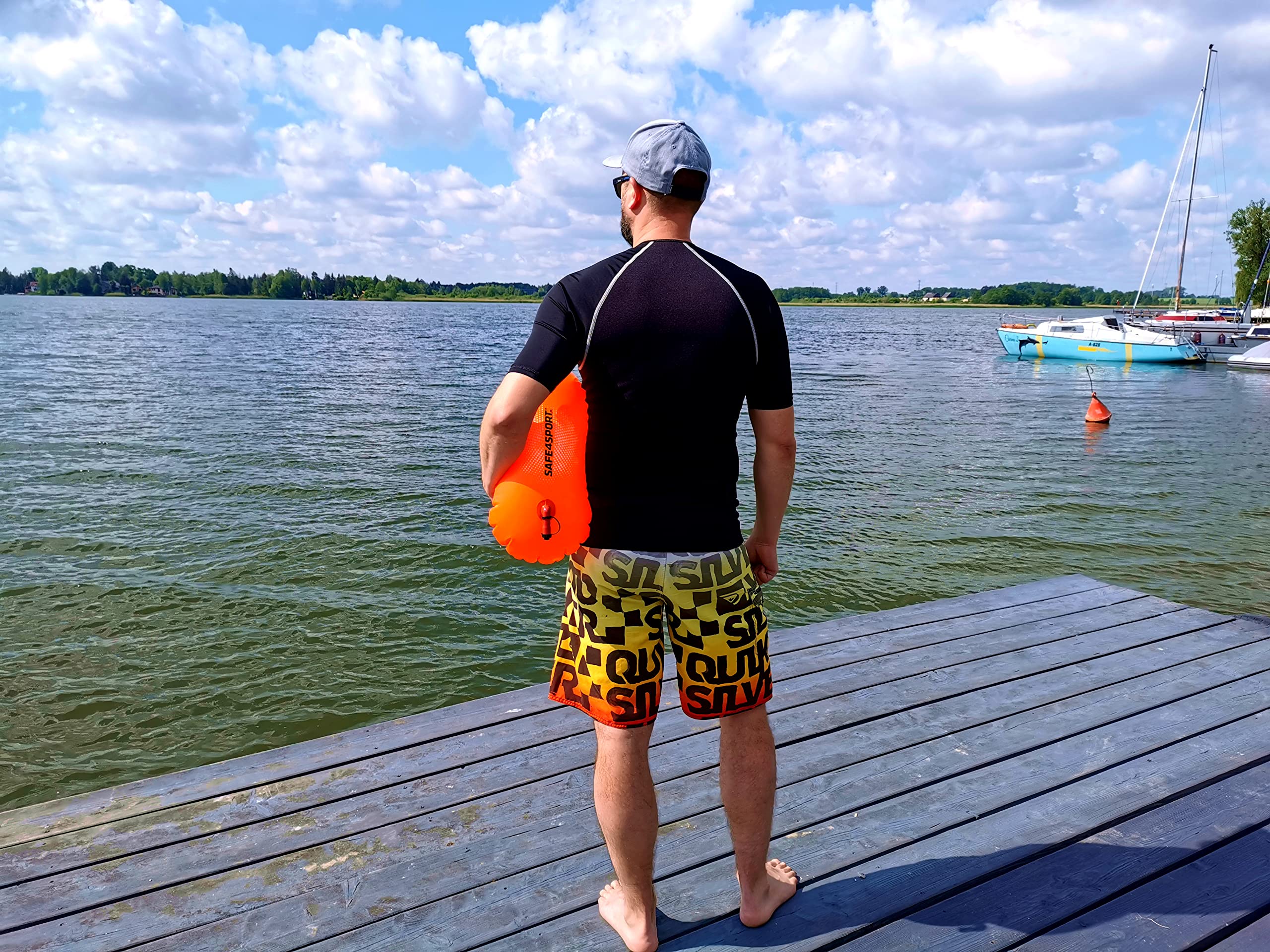 SAFE4SPORT Schwimmboje Erwachsene - Effizient Schwimmhilfe - Ideal für Leute, die für Schwimmen Trainieren - Aufblasbar Buoy - Höchst Sichtbar für Sicheres Baden