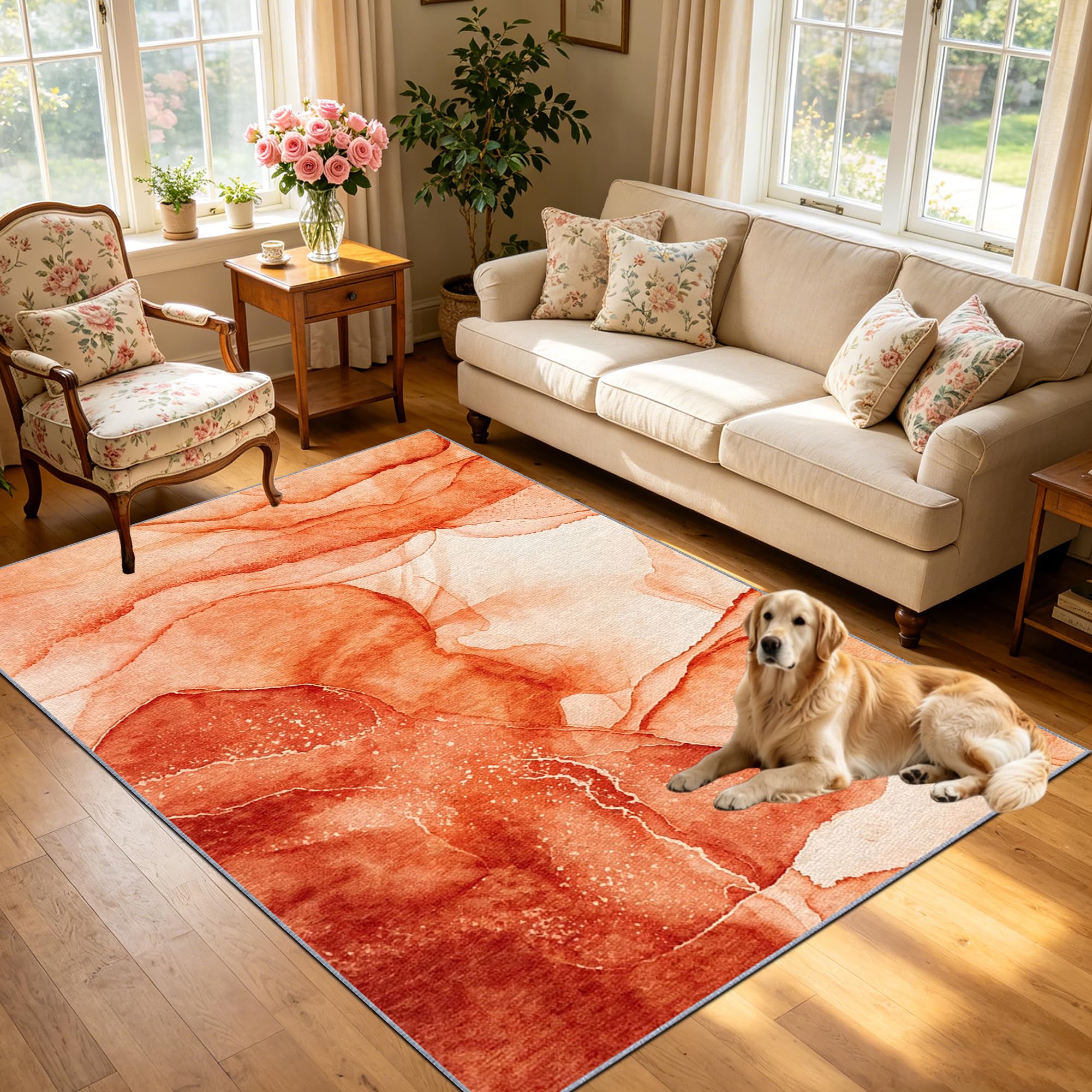 Dywaniki do salonu Antypoślizgowe Zmywalne Dywan Salon Pokój dziecięcy Sypialnia Biuro Duży Dywan Miękki Zmarszczkowy 130 x 190 cm Pomarańczowy