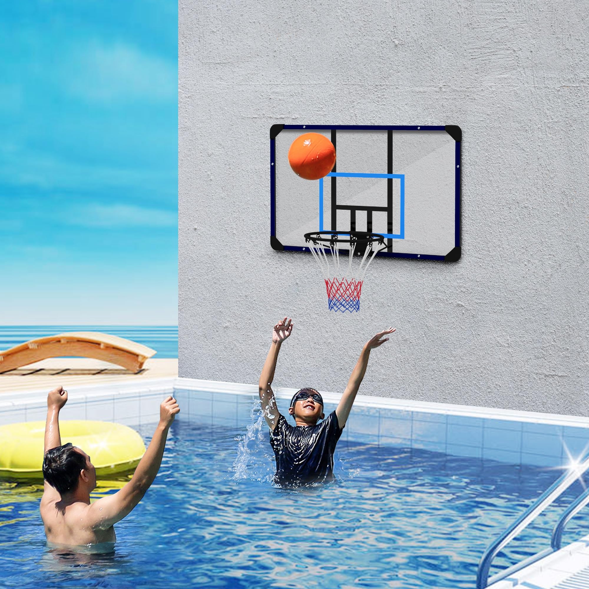 SPORTNOW Canestro Basket da Muro per Interno ed Esterno, Mini Canestro da Basket con Tabellone Infrangibile e Cerchio in Acciaio, 113x61x73 cm