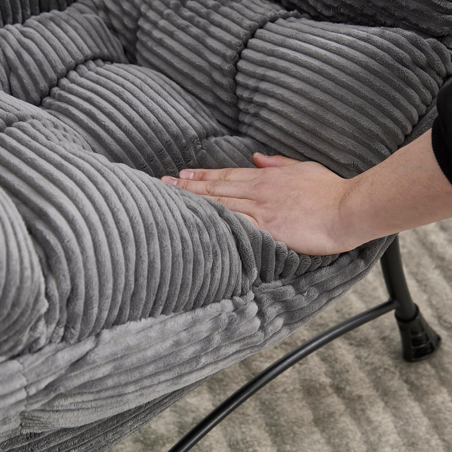 Lazy Chair with Ottoman, Modern Lounge Accent Chair with Armrests and a Side Pocket, Leisure Upholstered Sofa Chair Reading Chair with Footrest for Small Space, Corner Chair (Grey)