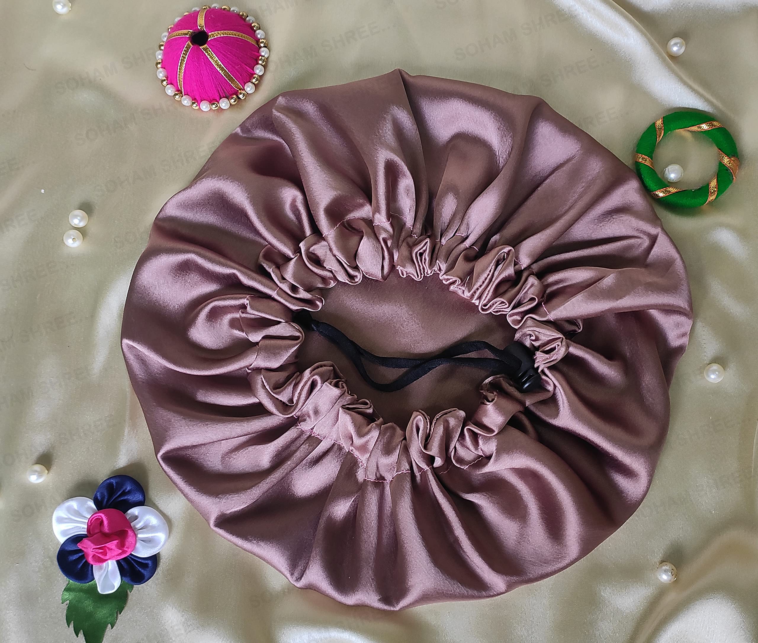 KALSUTANSHI ᵀᴹ Pure Satin Handmade Fully Reversible Luxuries Hair Bonnet Satin sleepcap | Adjustable Sleep Cap for Women Girls| Reversible Double Layer Cap Brown 1