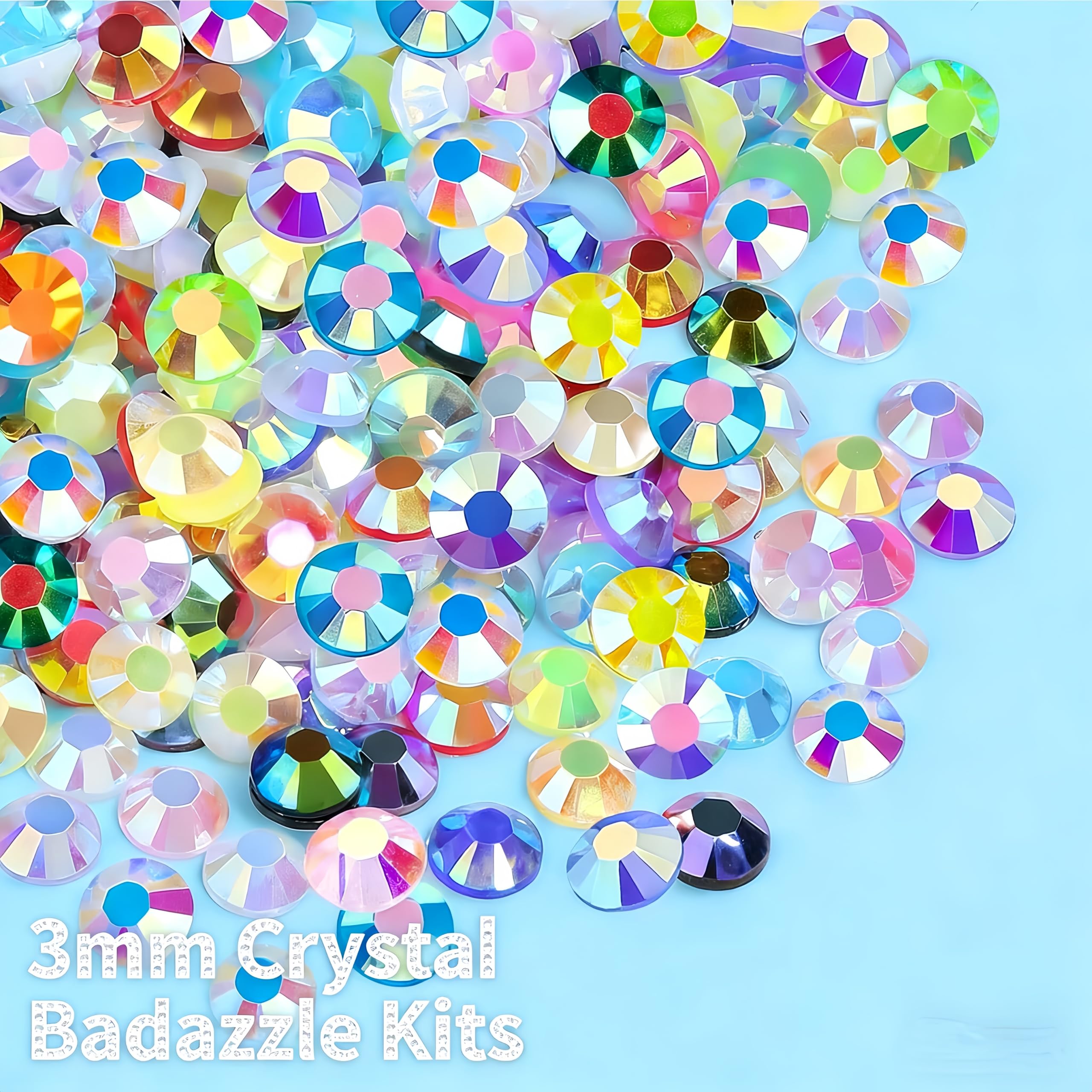 40 kolorów Zestaw Bedazzling 3mm, 32000 płaskich kryształów jelly z żywicy, zestaw DIY z pisakiem, pincetą i 3 tubki kleju do paznokci, butów, ubrań i etui telefonu (1)
