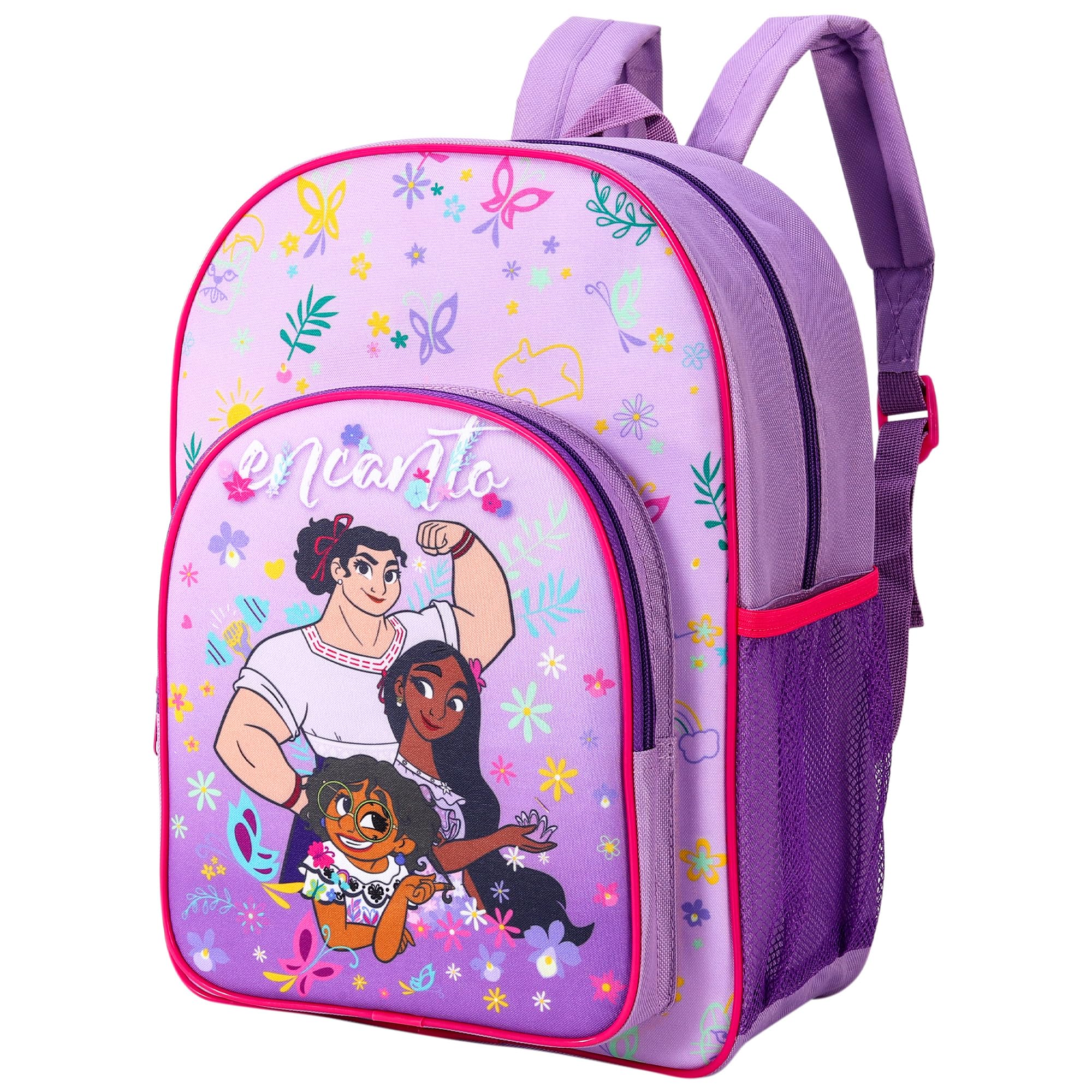 Disney Boys Multicolour Encanto Kids Childrens Premium Backpack School Rucksack Travel Bag Girls With Side Mesh Pocket And Front Zipped Pocket