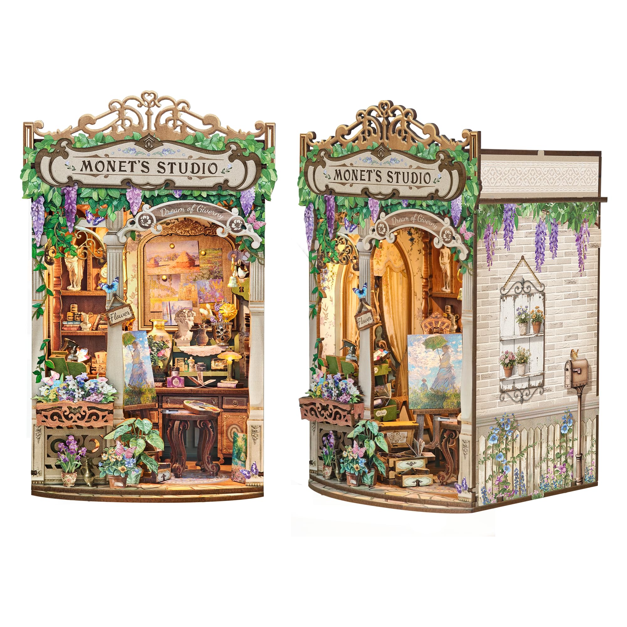 Monet's Studio Book Nook Kit with LED Light &amp; Dust Cover, DIY Miniature House Kit, 3D Wooden Puzzle Bookshelf Decor Model Building Kit, Christmas Birthday Gifts for Family, Friends