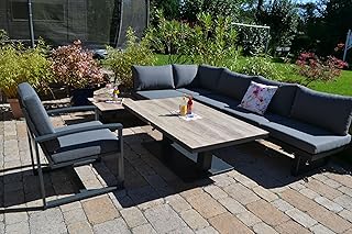 bomey edle Ecklounge Gartenlounge Baltimore I 150x90cm unempfindlicher HPL Lift Tisch höhenverstellbar + 1 Lounge Sessel