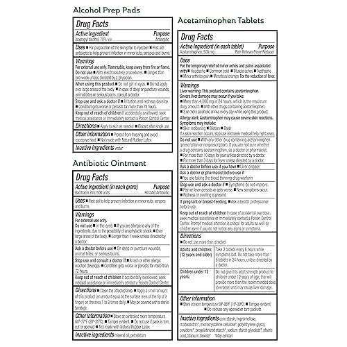 Miniatura 5 de Curad Kit compacto de primeros auxilios con medicina de venta libre todo propósito vendajes de tela flexible y mariposa ungüento antibiótico toallas