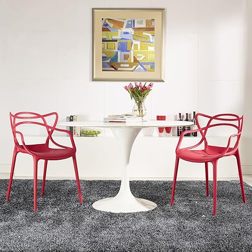 Miniatura 2 de Modway Enredado moderno moldeado plástico dos sillas de comedor en rojo