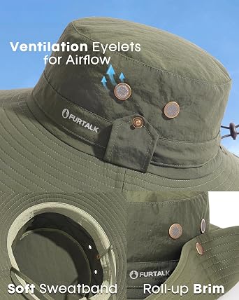 FURTALK Sun Hats for Men Fishing Hat UPF Protection Wide Brim Bucket Hat | Breathable, Quick-Dry, Water Rapellent, Soft Sweatband, Foldable, Outdoor, Hiking, Beach, Safari, Travel, Summer Hats