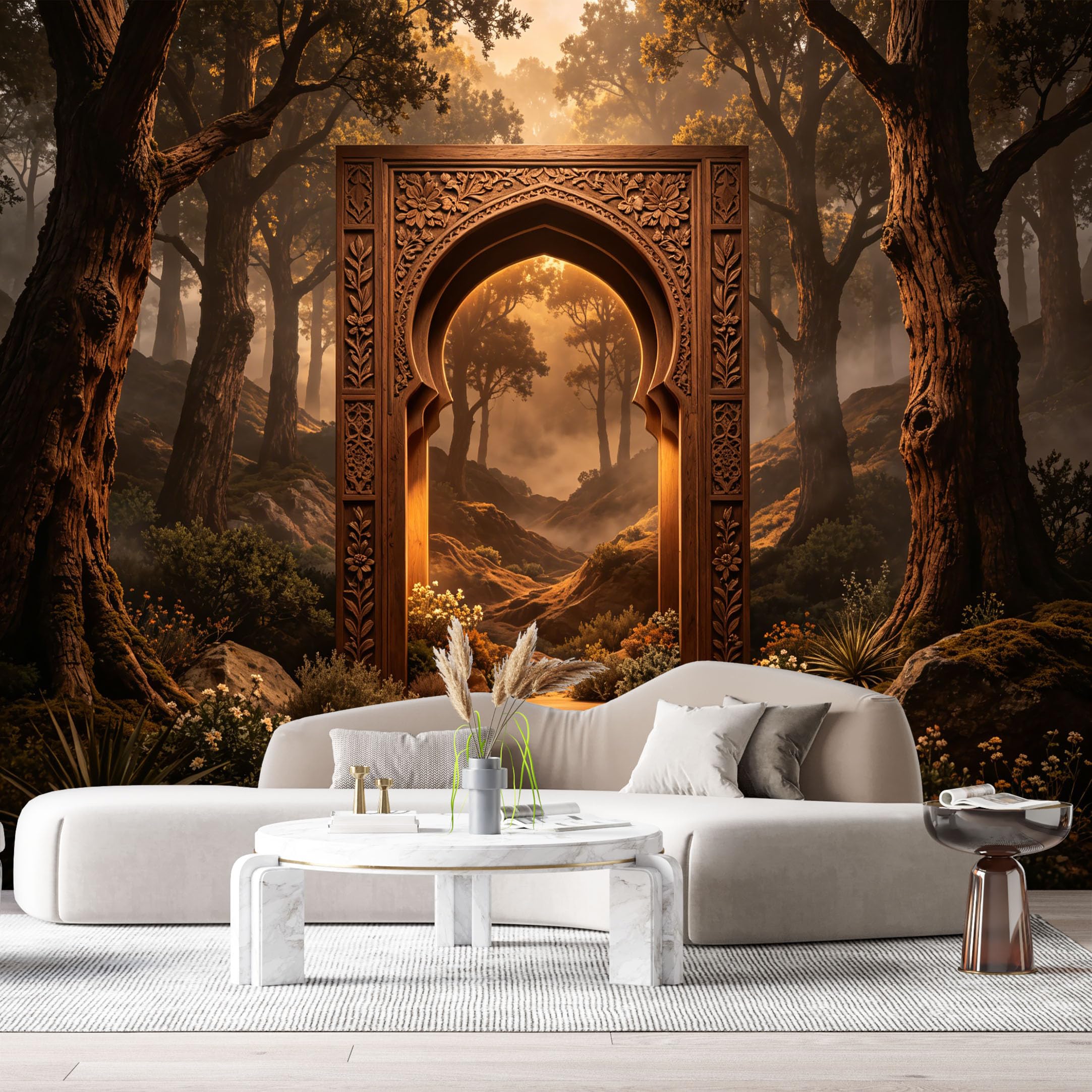 Custom Size Wall Murals Forest Mystical Portal Ornate Arch 3D Trompe L'Oeil SelfAdhesiveWall Fabric Removable Wallpaper Wall Decor for Living Room Bedroom Bathroom