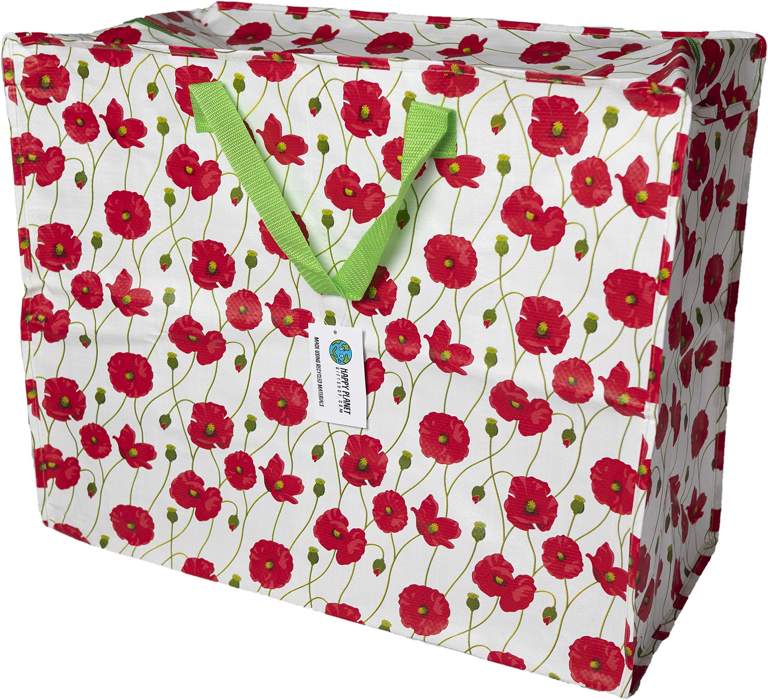Happy Planet Giftshop Large Jumbo Storage Bag with Zip 58 x 47 x 30cm 80l (Poppies Design) (Pack of 3)