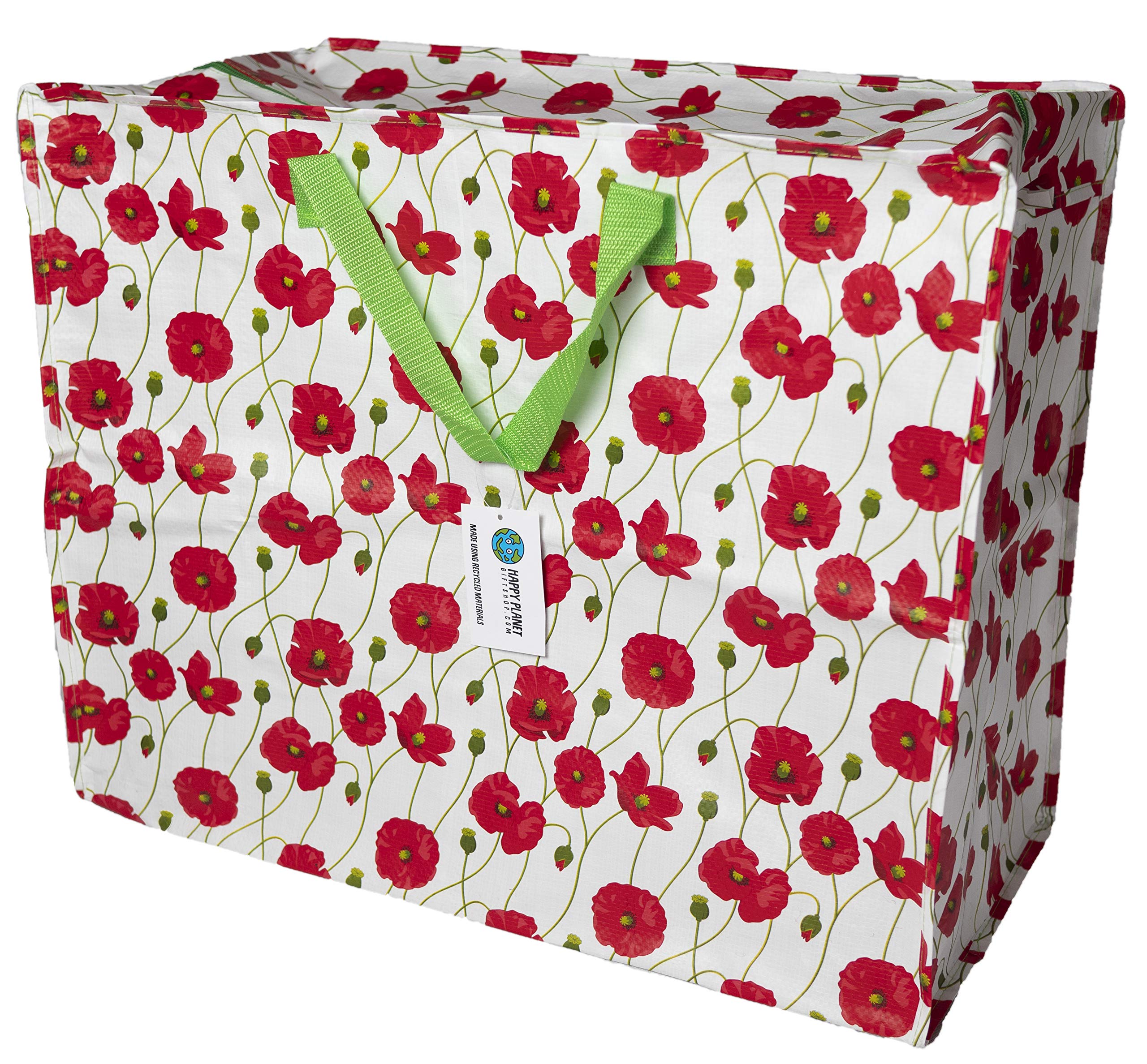 Happy Planet Giftshop Large Jumbo Storage Bag with Zip 58 x 47 x 30cm 80l (Poppies Design) (Pack of 3)