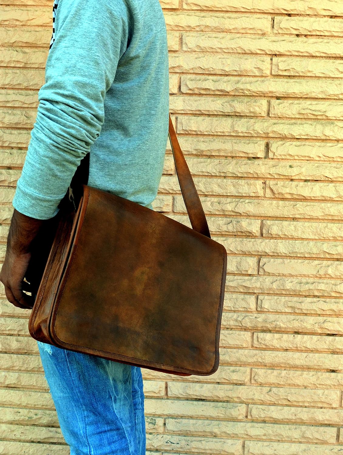 Promo Discount Up To 70% Off IndianHandoArt 13 inch Leather Real Messenger bag for Laptop Briefcase Satchel Men and Women (13 inch small)