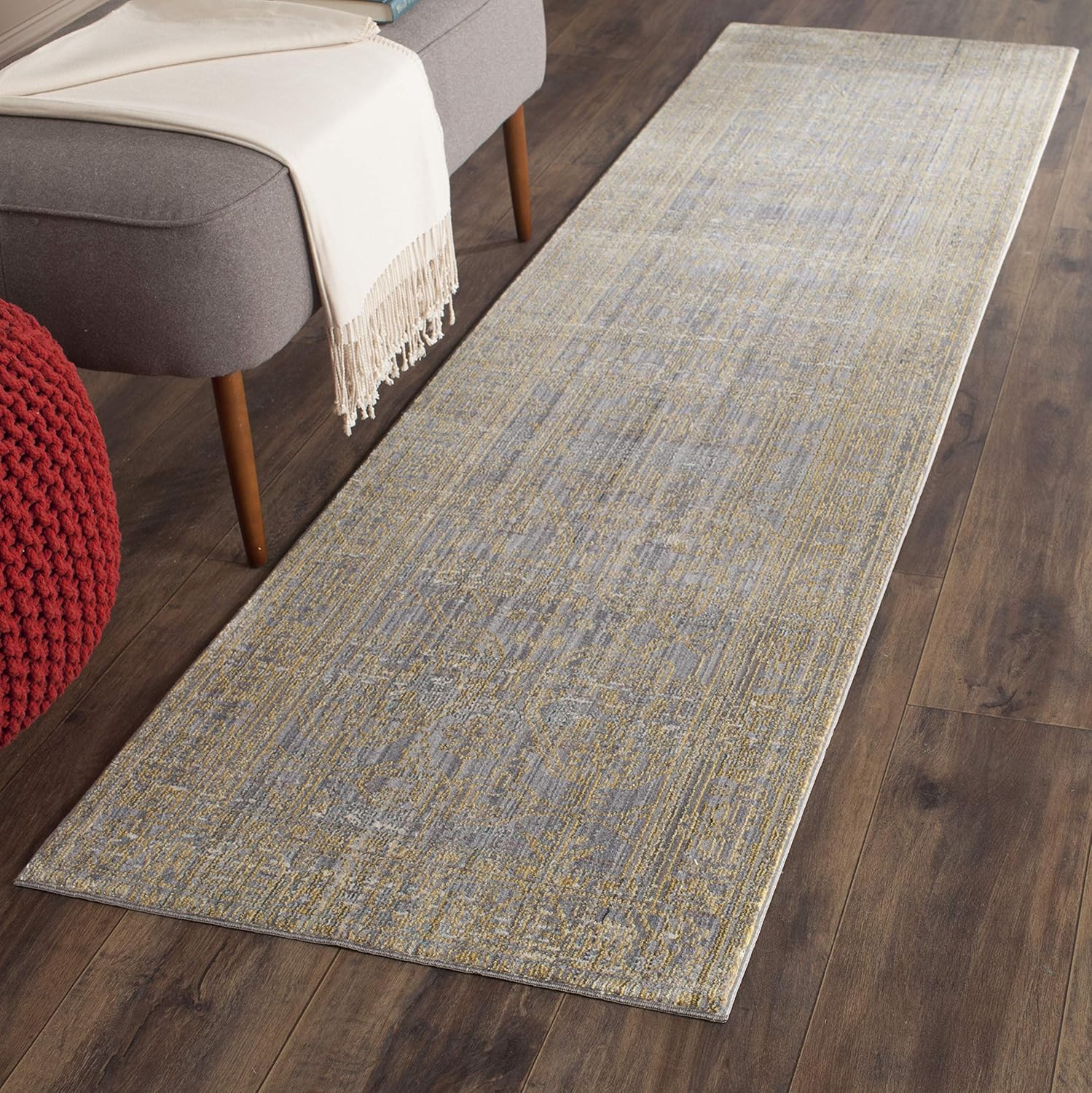 SAFAVIEH Valencia Collection Runner Rug - 2'3" x 6', Grey & Gold, Boho Chic Distressed Design, Non-Shedding & Easy Care, Ideal for High Traffic Areas in Living Room, Bedroom (VAL104E)